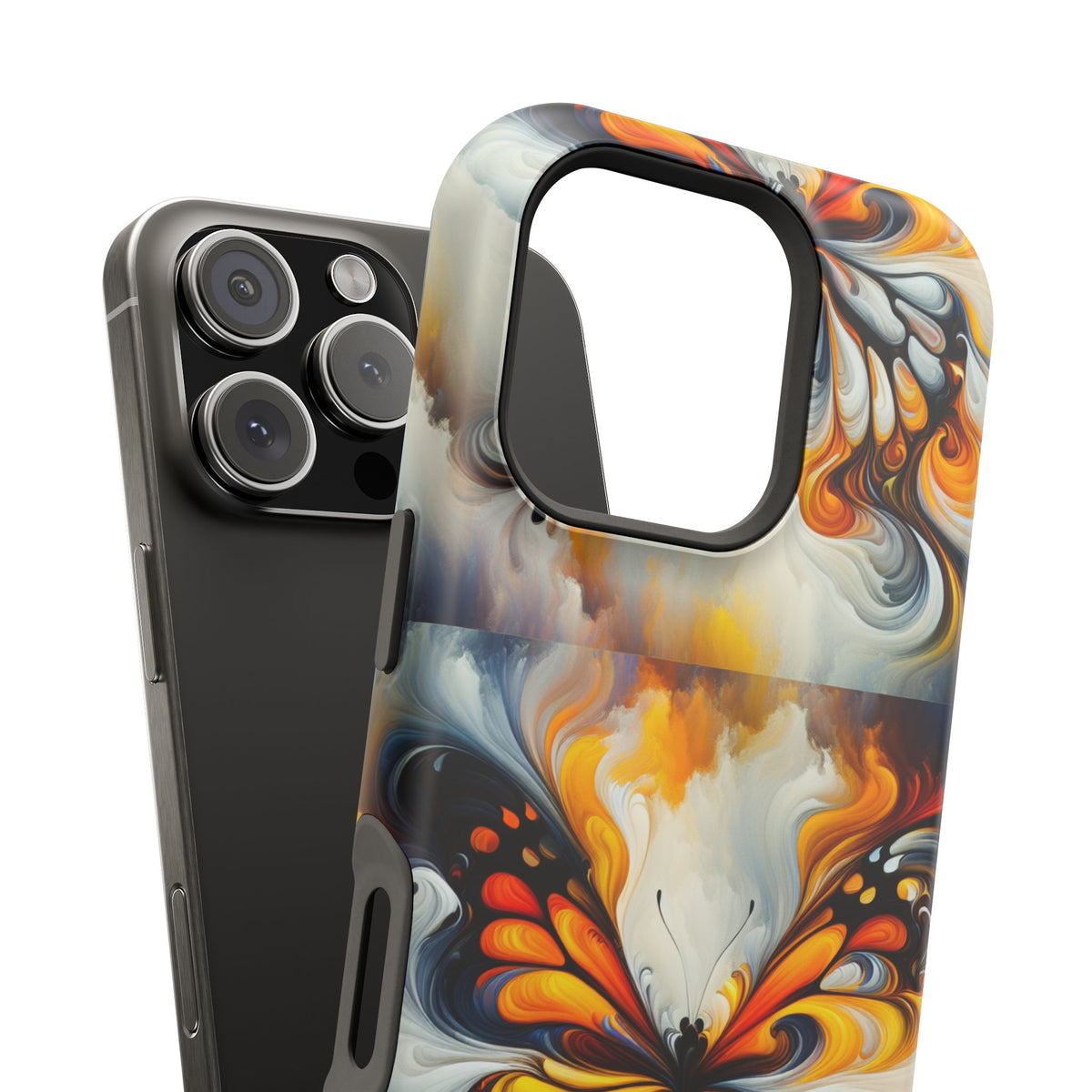Impact-Resistant Phone Case — Orange & Black Swirl Butterfly Design