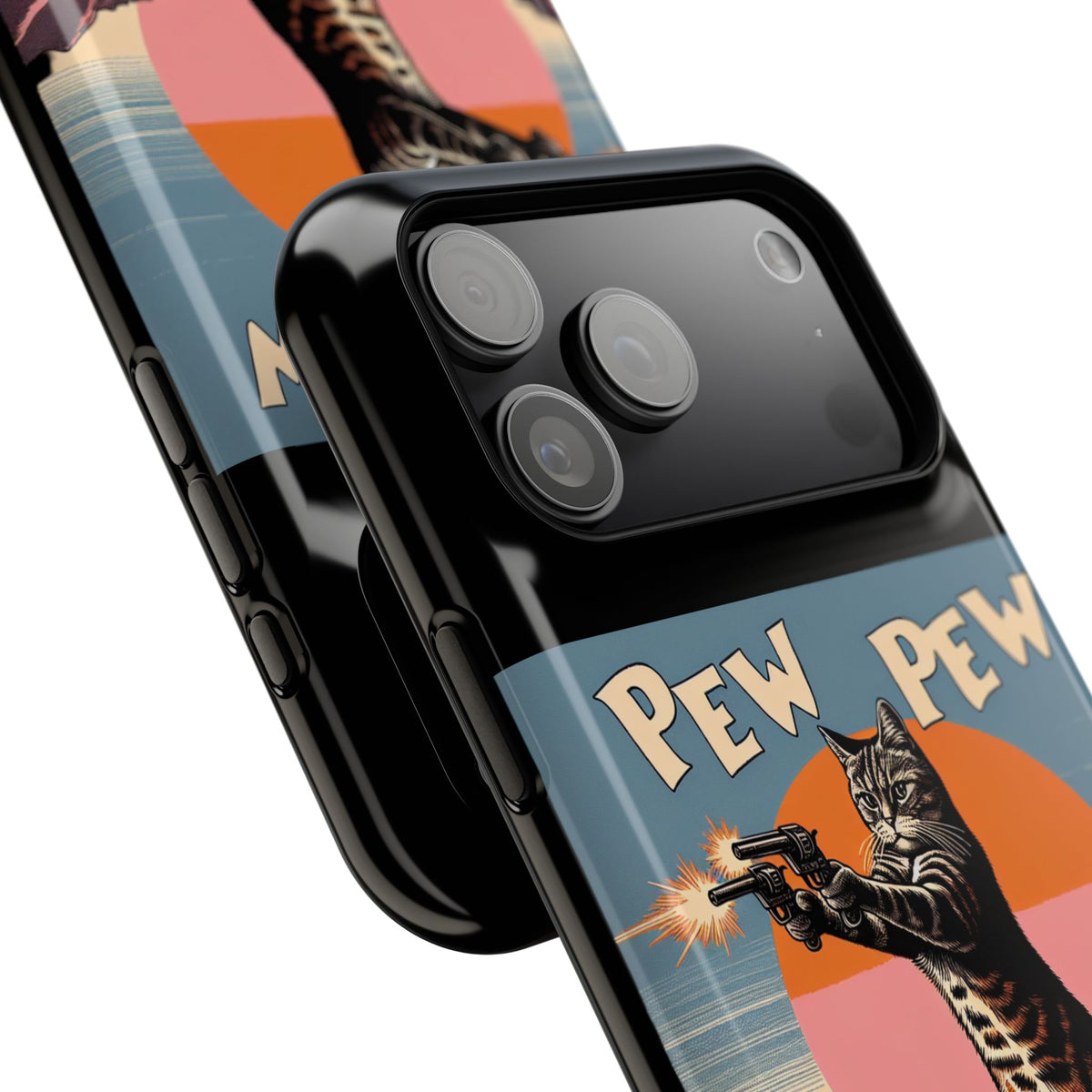Phone Case - Retro 'Pew Pew' Shooting Cat Impact-Resistant Case