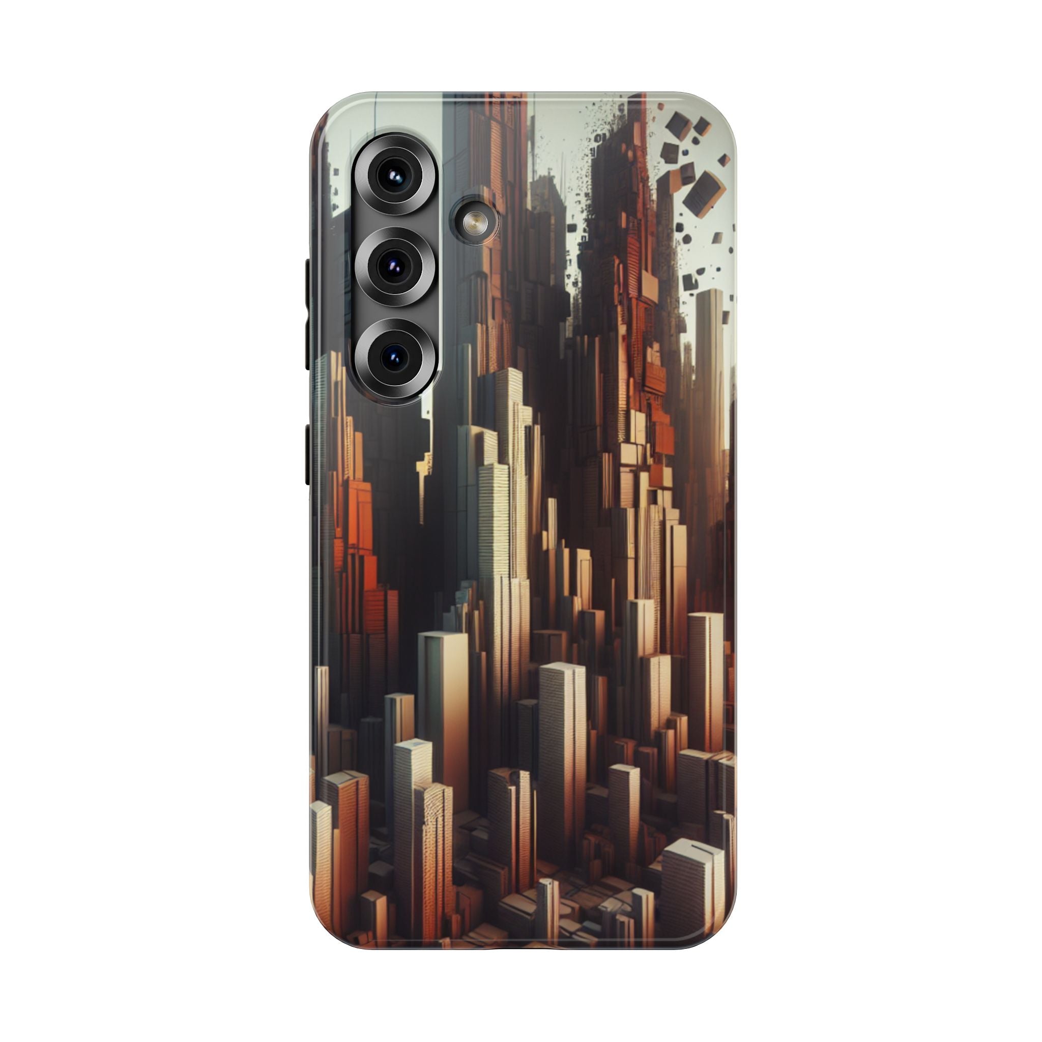 Urban Geometric Impact Resistant Phone Case - Futuristic Cityscape Design