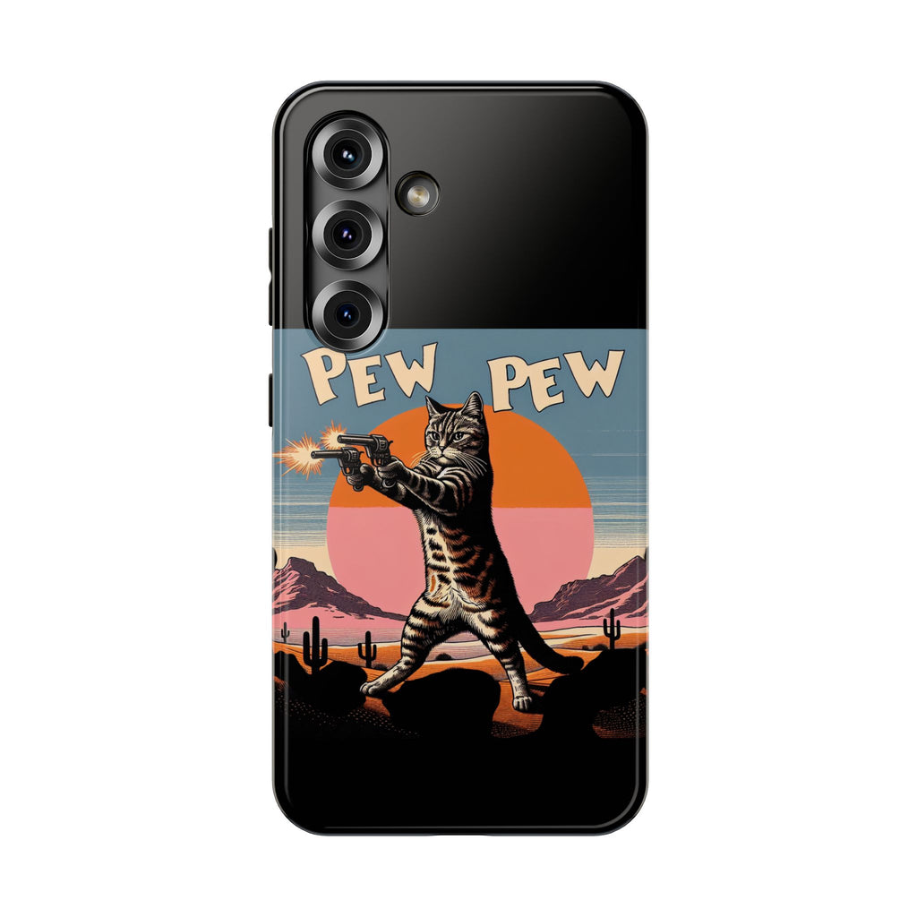 Phone Case - Retro 'Pew Pew' Shooting Cat Impact-Resistant Case