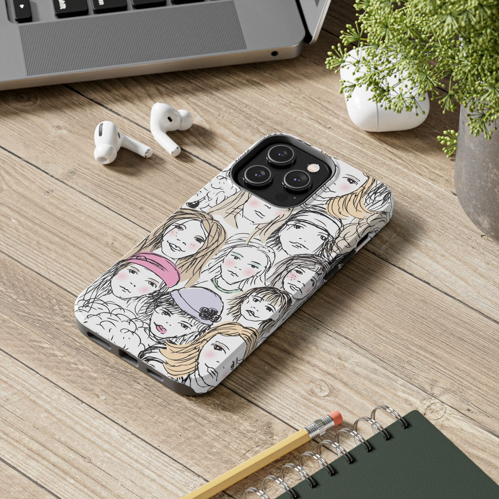 Phone Case — Hand-Drawn Faces Pattern