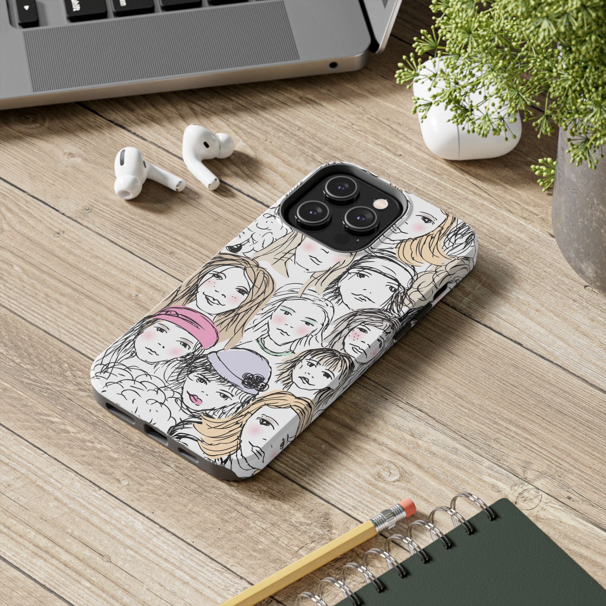 Phone Case — Hand-Drawn Faces Pattern