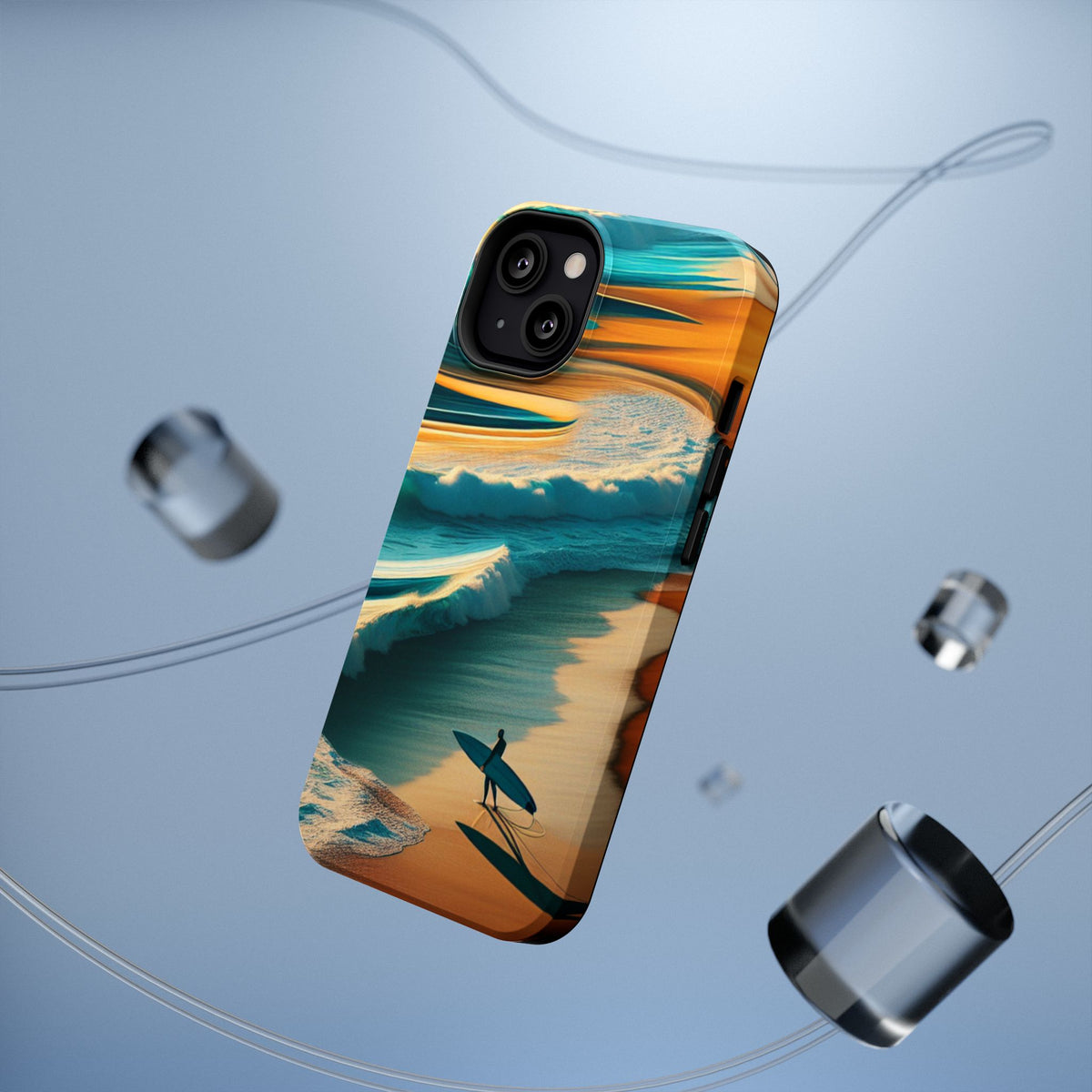 Surf Sunset Impact-Resistant Phone Case — Surfer Silhouette Beach Waves Design
