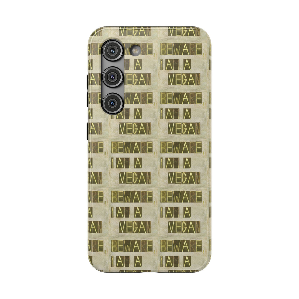 Impact-Resistant Phone Case — Repeated "I AM A VEGAN" Distressed Pattern