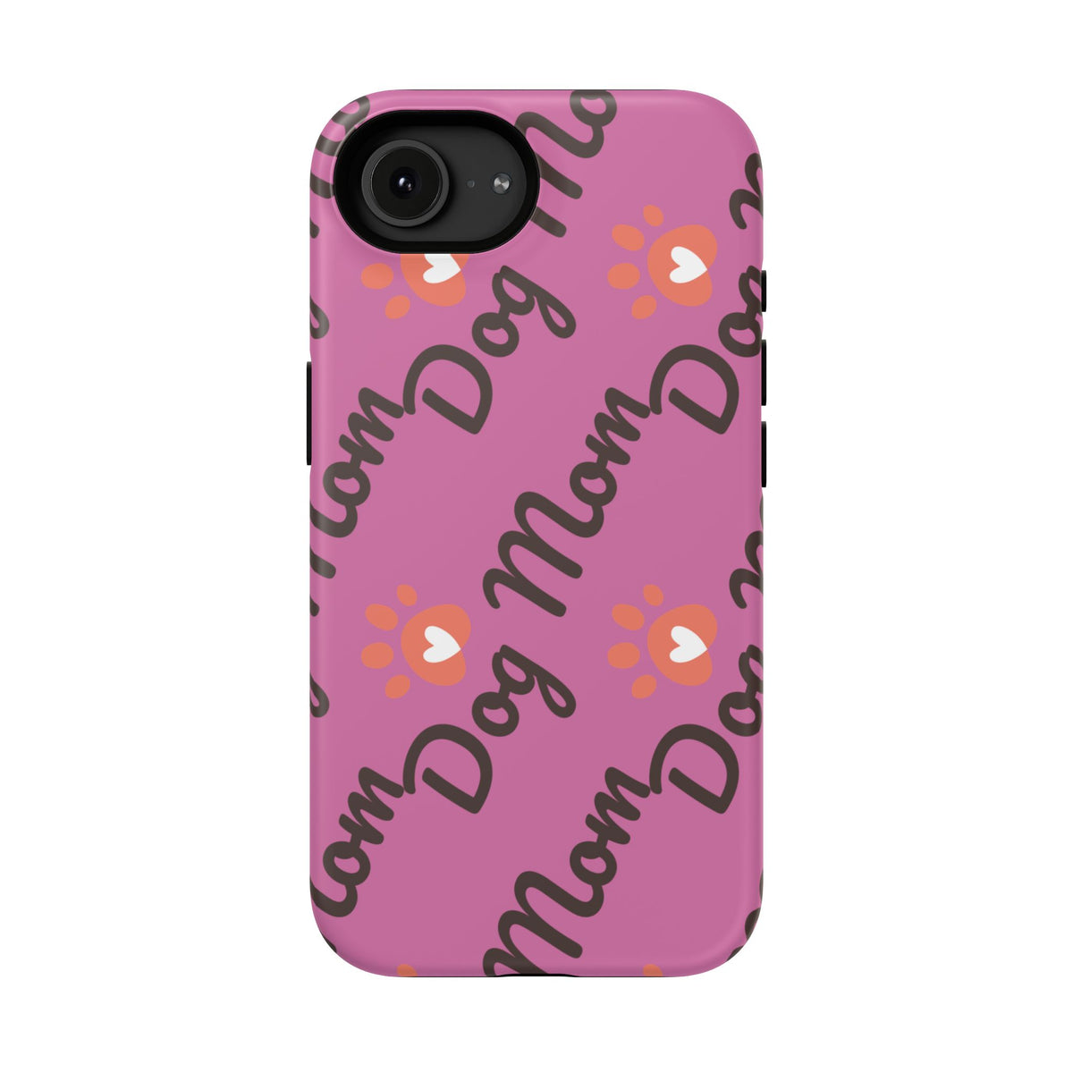 Dog Mom Pattern Impact-Resistant Phone Case — Pink Paw Print Design