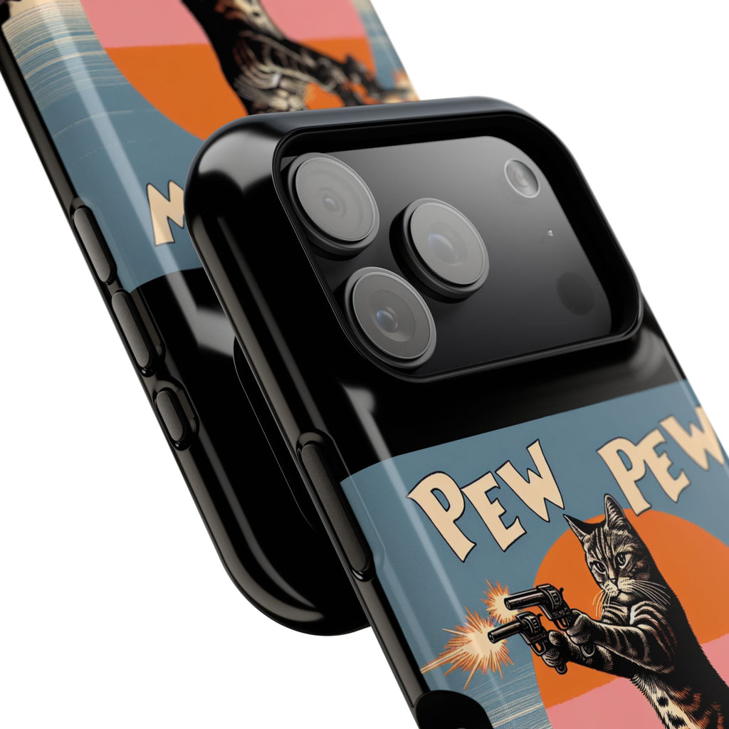 Pew Pew Cat Phone Case — Retro Shooter Impact-Resistant iPhone Cover