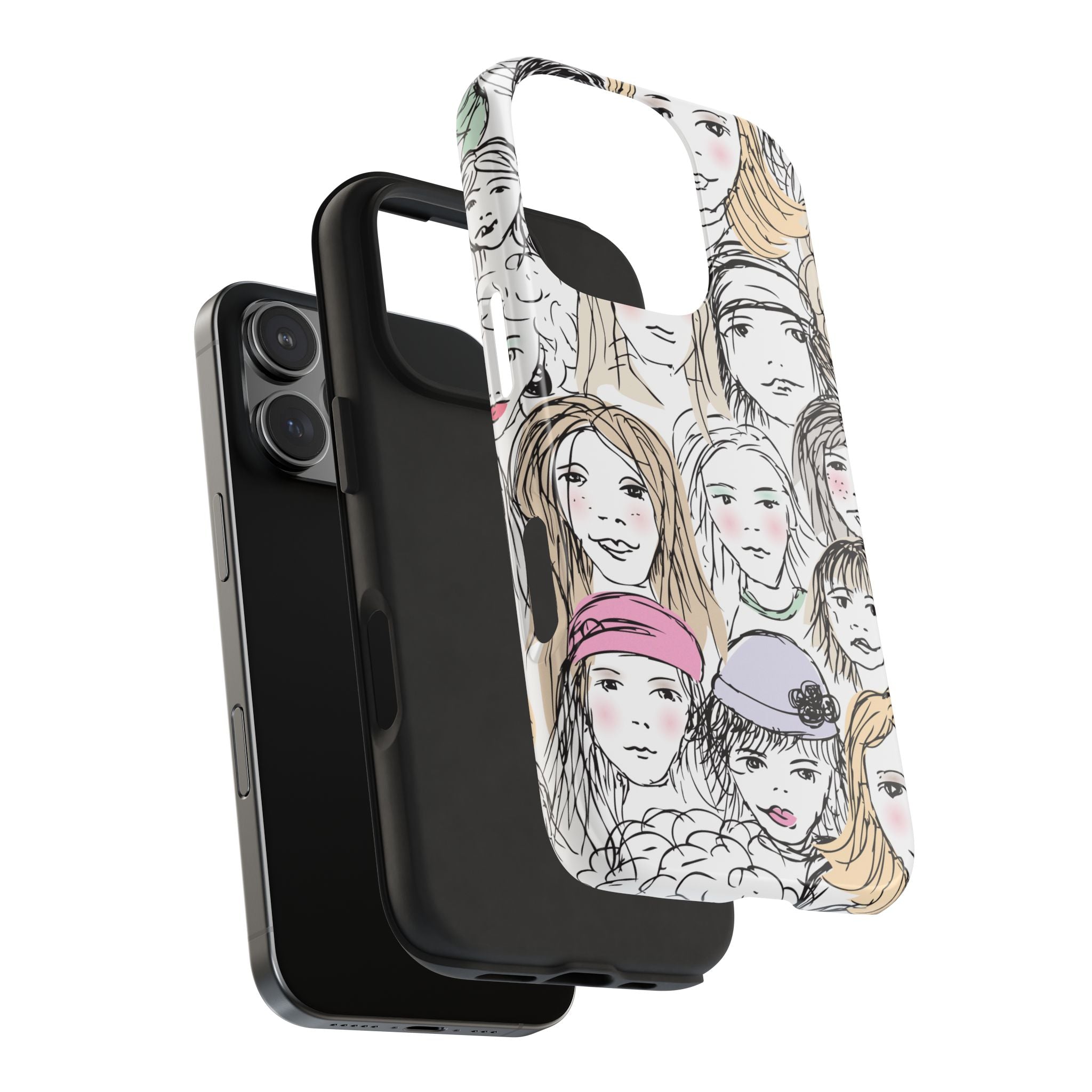 Phone Case — Hand-Drawn Faces Pattern