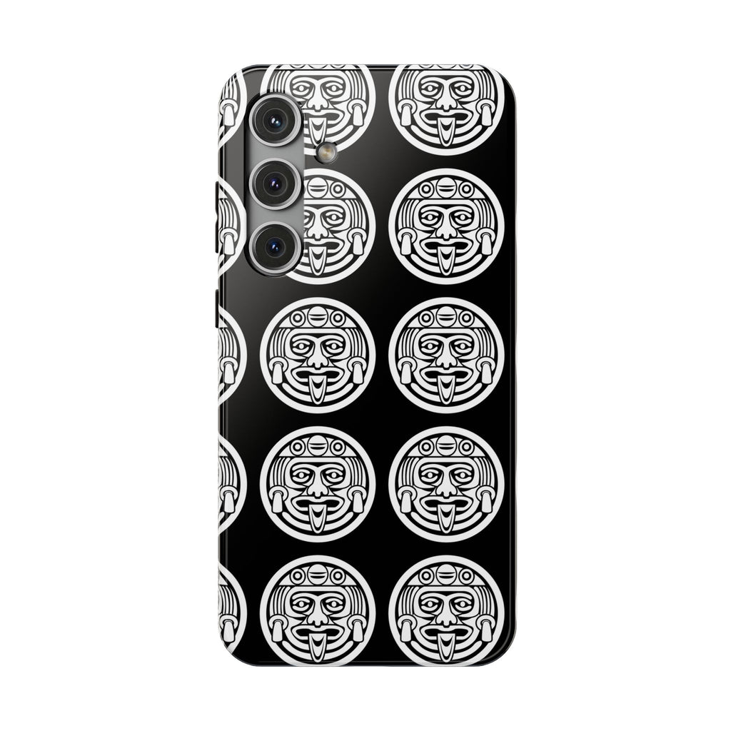 Impact-Resistant Phone Case — Black Tribal Coin Pattern