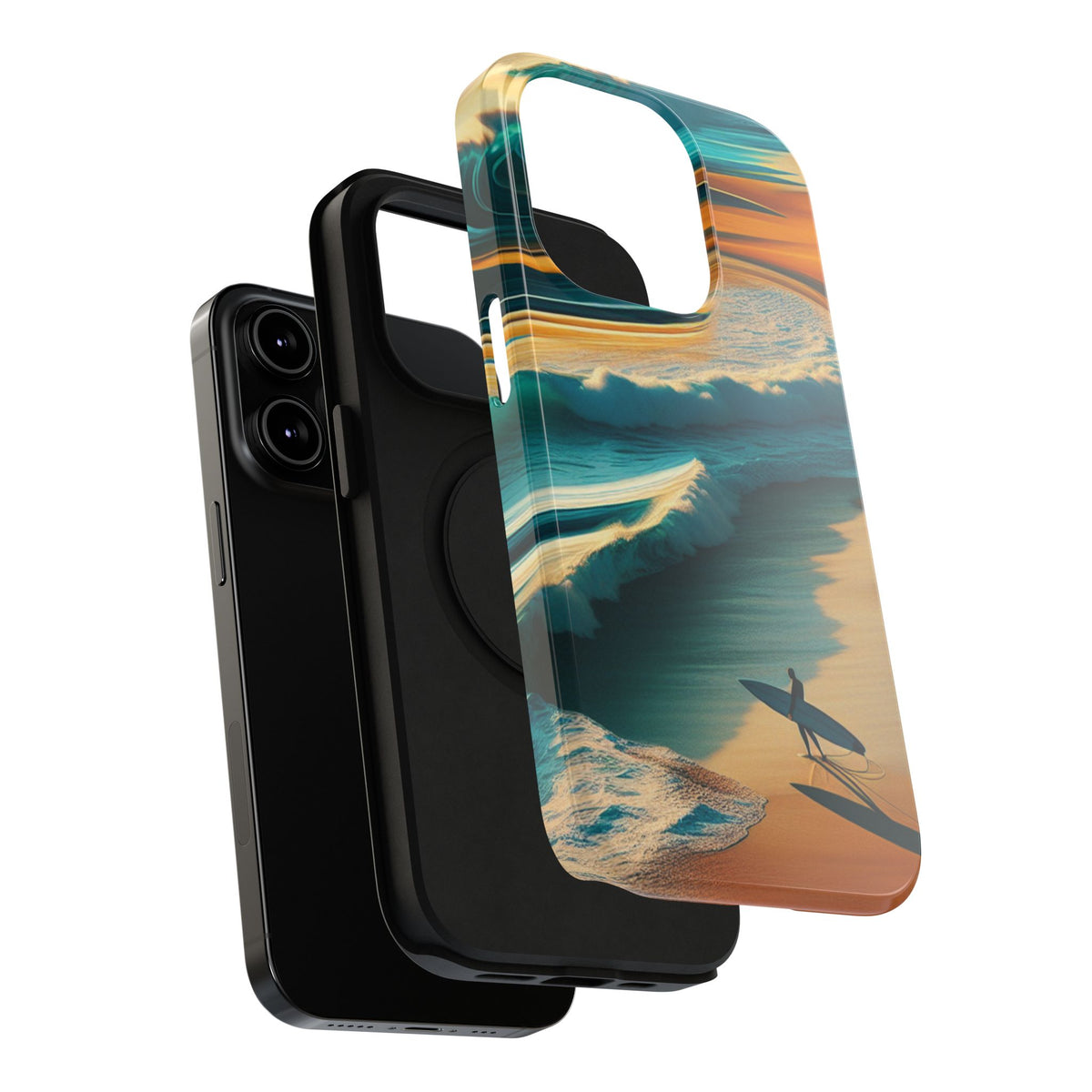 Surf Sunset Impact-Resistant Phone Case — Surfer Silhouette Beach Waves Design