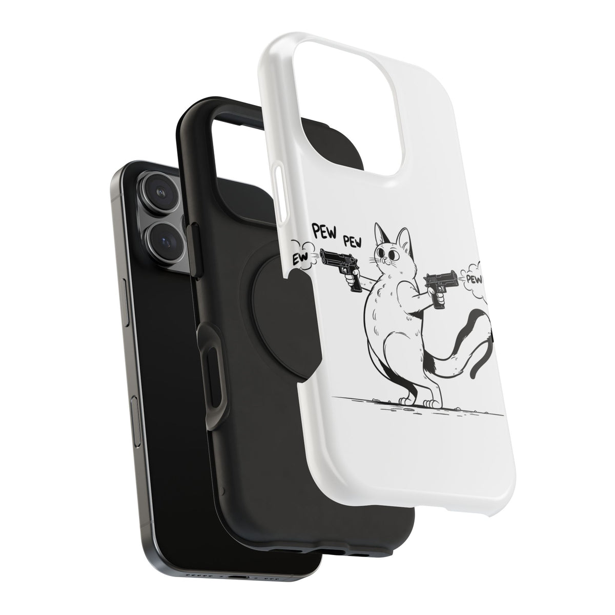 Cat Shooting 'Pew Pew' Phone Case — Impact-Resistant iPhone Cover