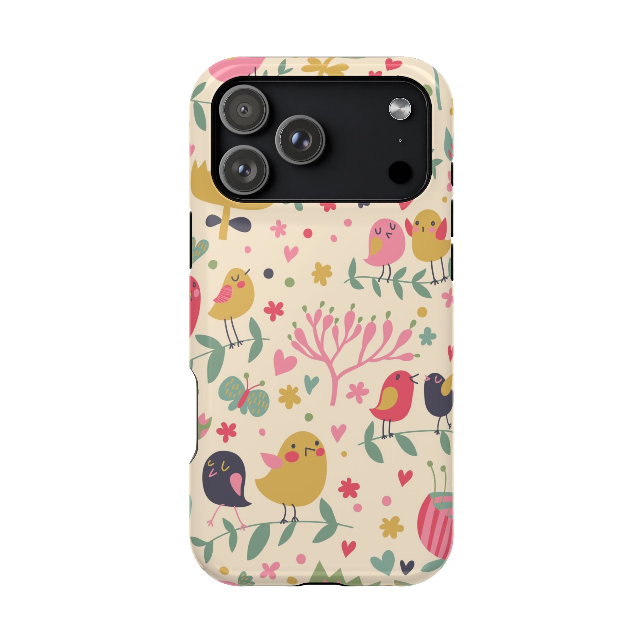 Cute Bird Floral Phone Case, Impact-Resistant