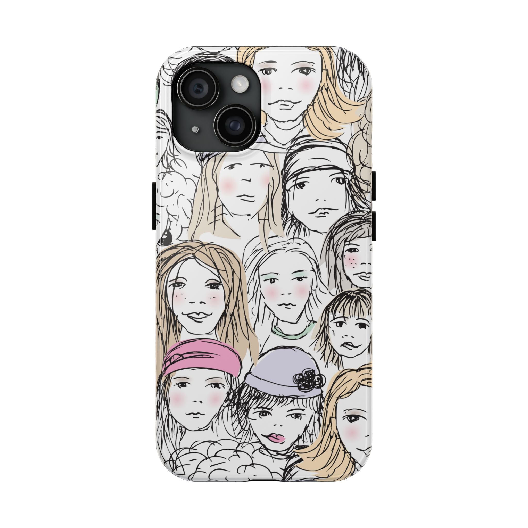Phone Case — Hand-Drawn Faces Pattern