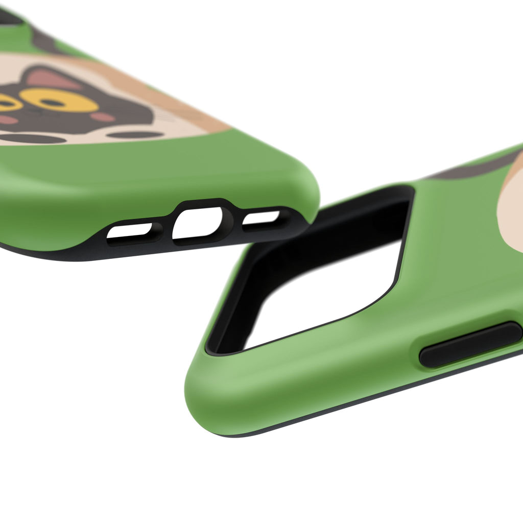 Cute Cat-in-Bread Impact-Resistant Phone Case – Green