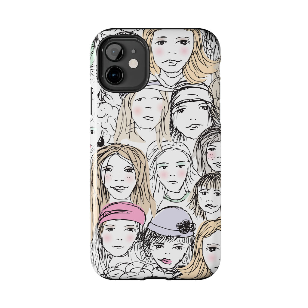 Phone Case — Hand-Drawn Faces Pattern