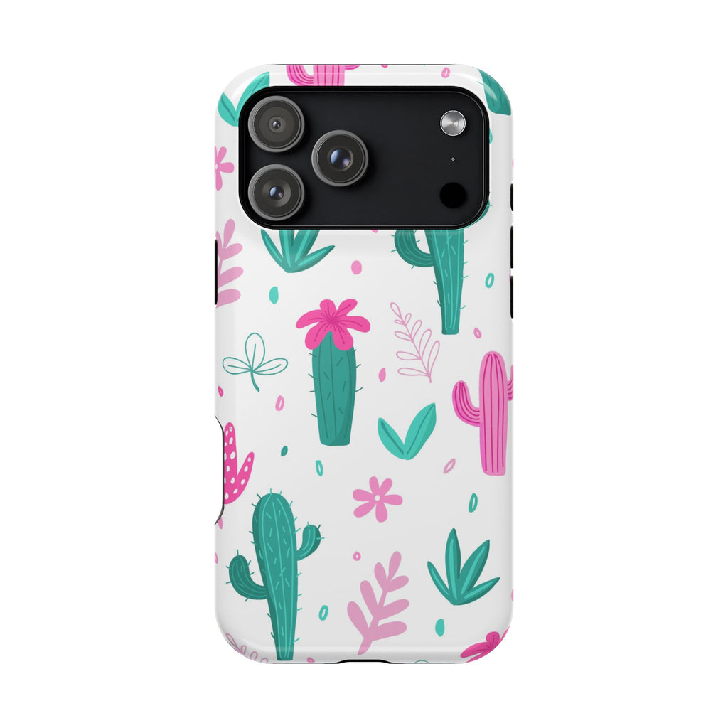 Cute Pink & Teal Cactus Shock Proof iPhone Cases