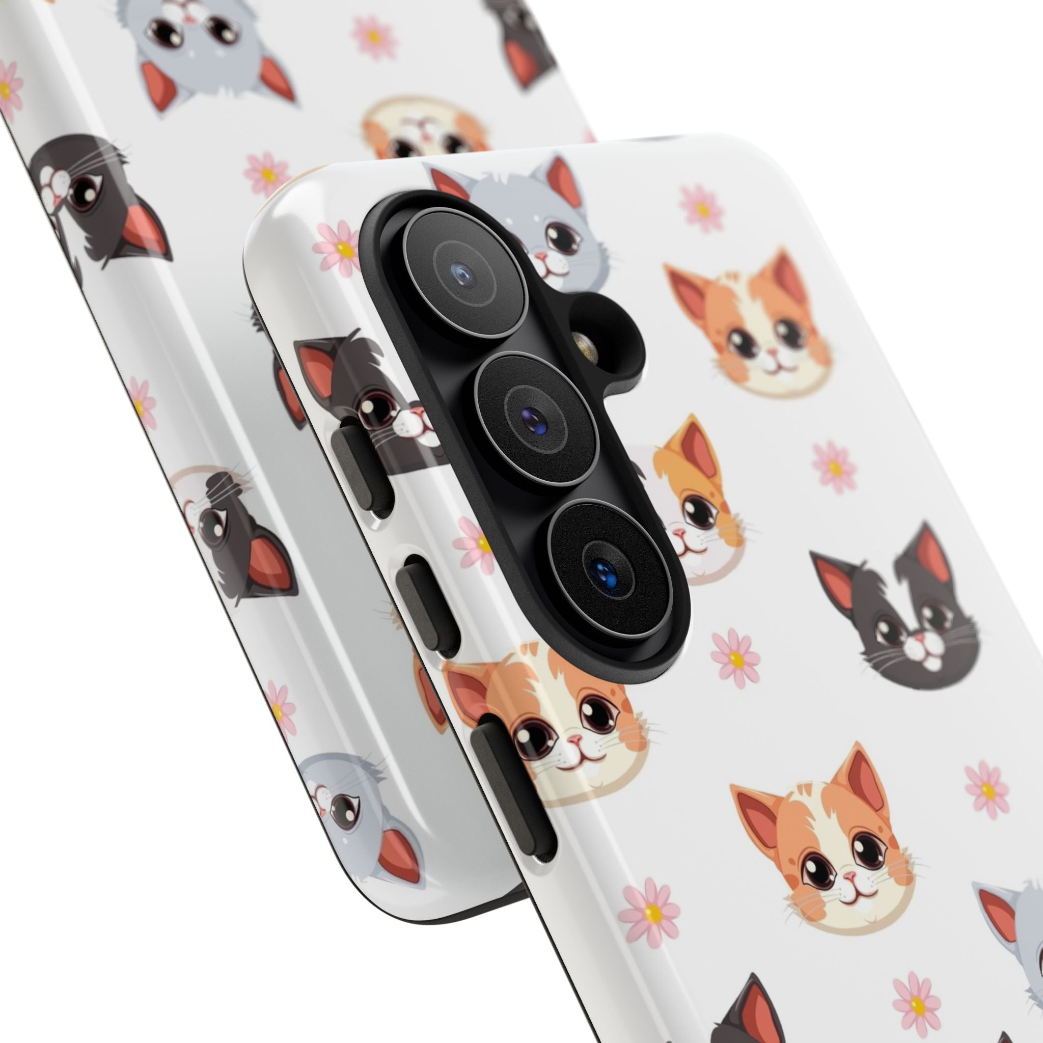 Cute Cat Faces Tough Phone Case — Floral Calico, Tuxedo & Grey Kitten Pattern