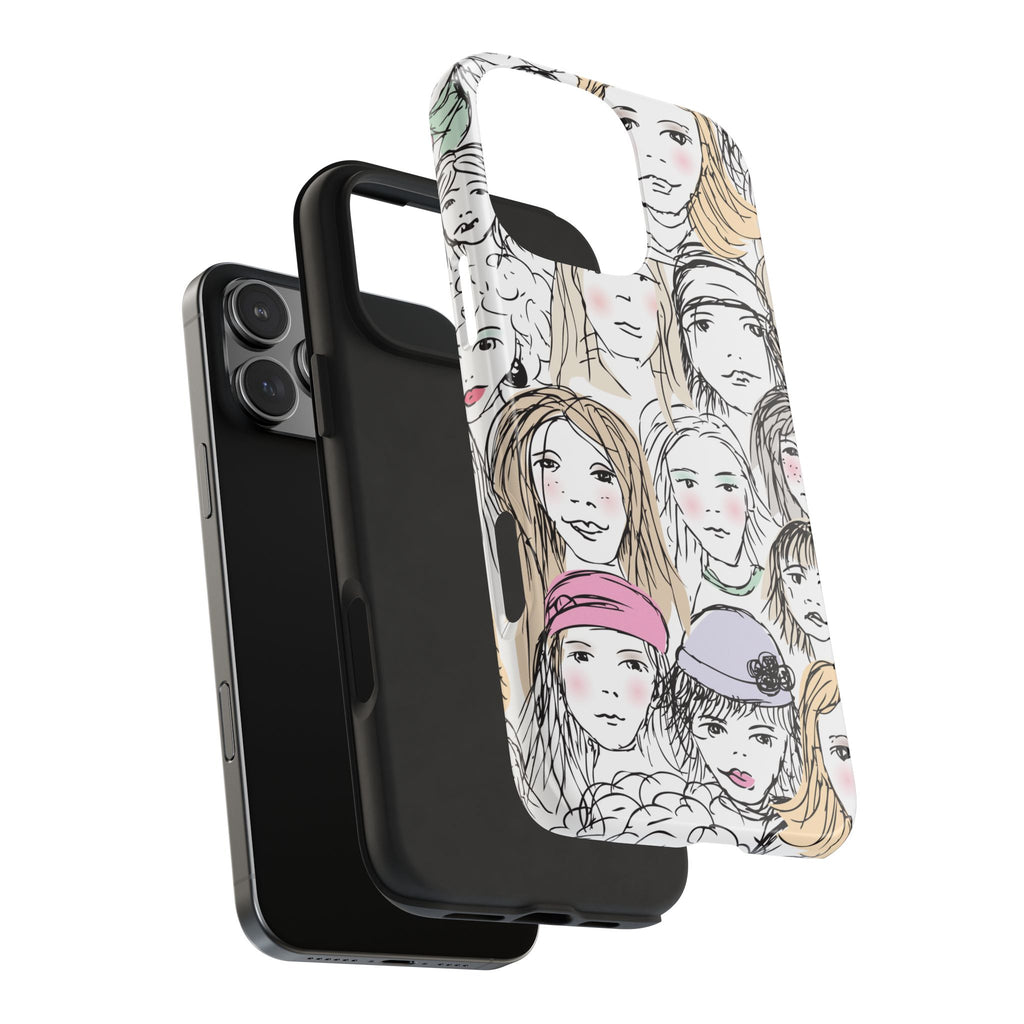 Phone Case — Hand-Drawn Faces Pattern