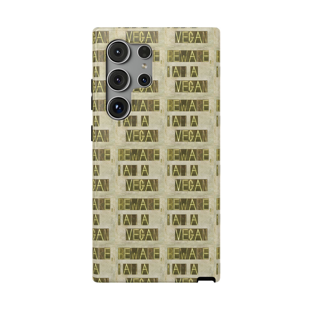 Impact-Resistant Phone Case — Repeated "I AM A VEGAN" Distressed Pattern
