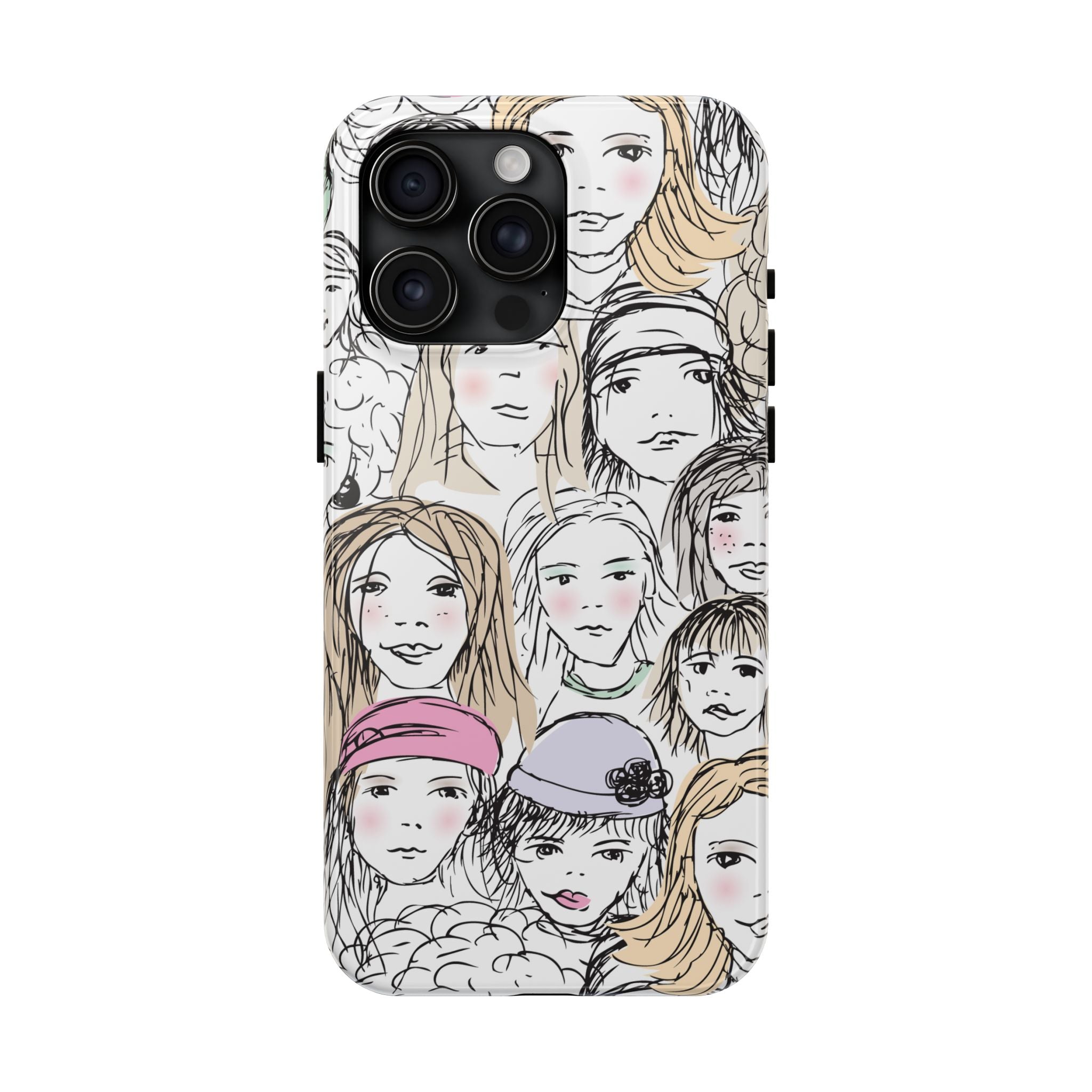 Phone Case — Hand-Drawn Faces Pattern