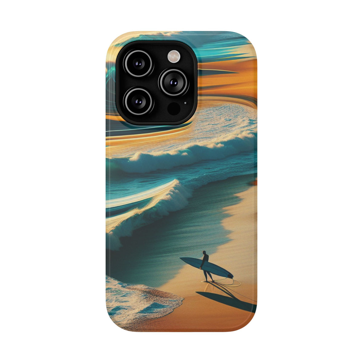 Surf Sunset Impact-Resistant Phone Case — Surfer Silhouette Beach Waves Design