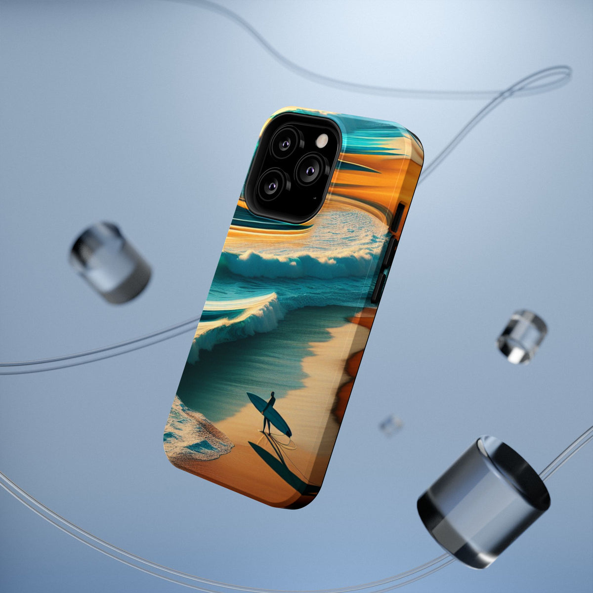 Surf Sunset Impact-Resistant Phone Case — Surfer Silhouette Beach Waves Design