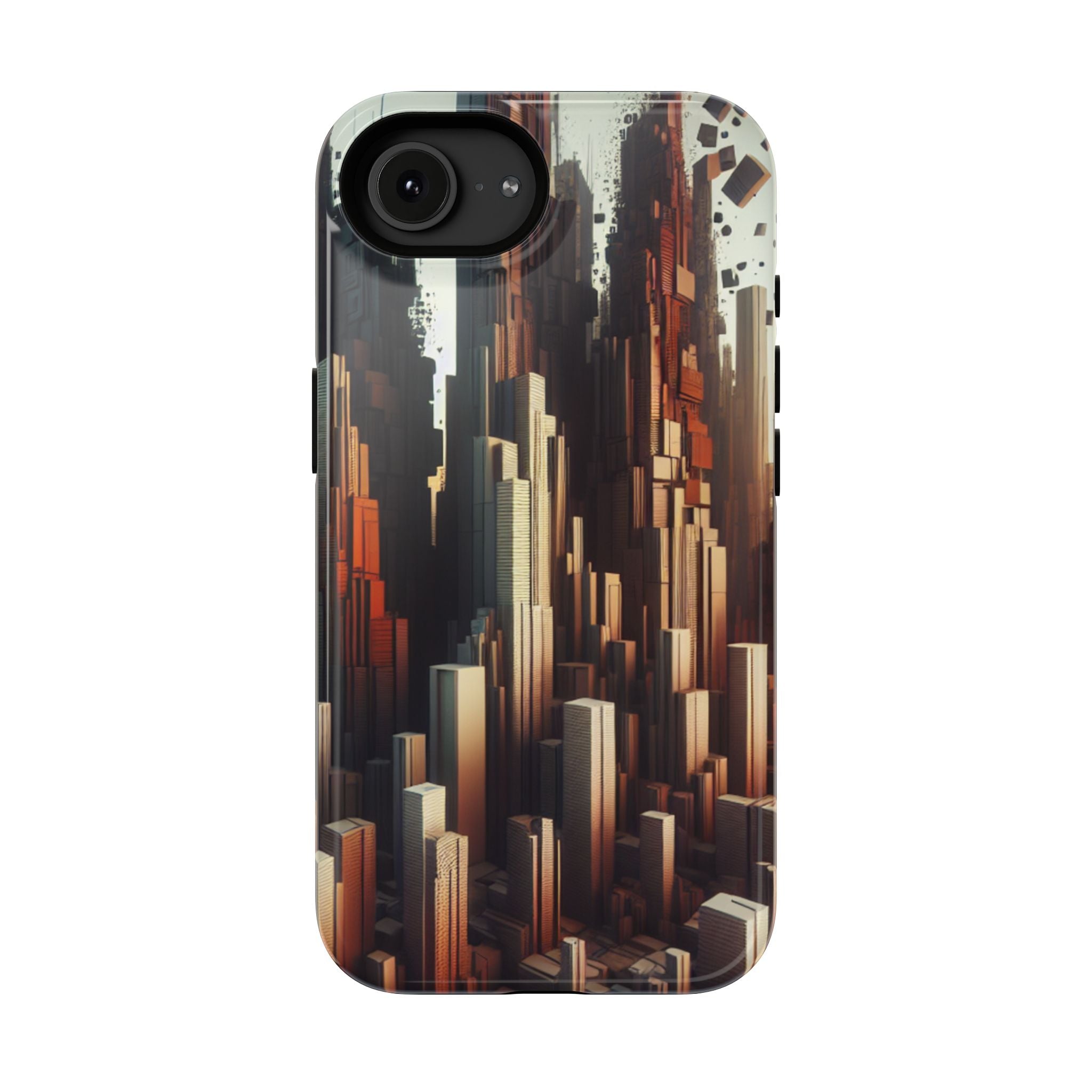 Urban Geometric Impact Resistant Phone Case - Futuristic Cityscape Design