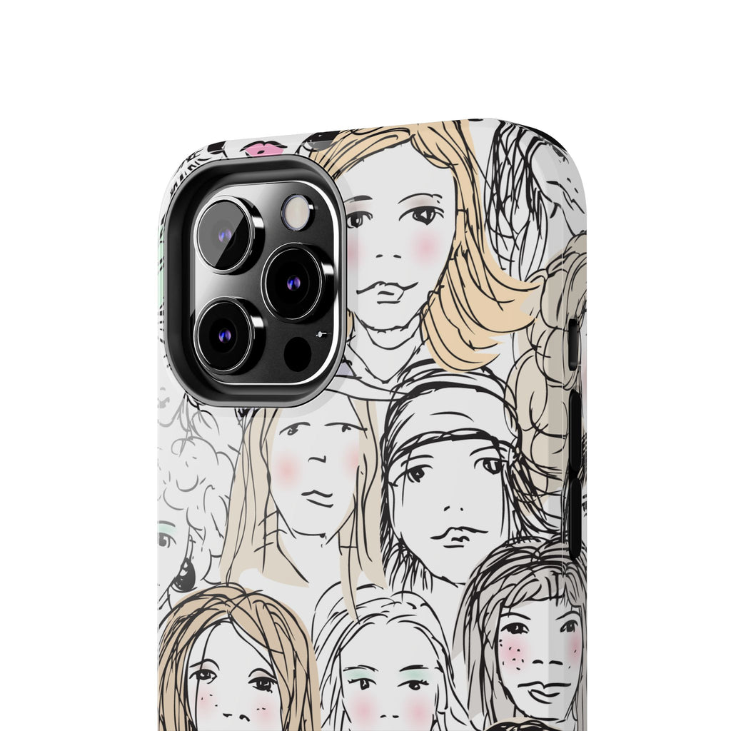 Phone Case — Hand-Drawn Faces Pattern