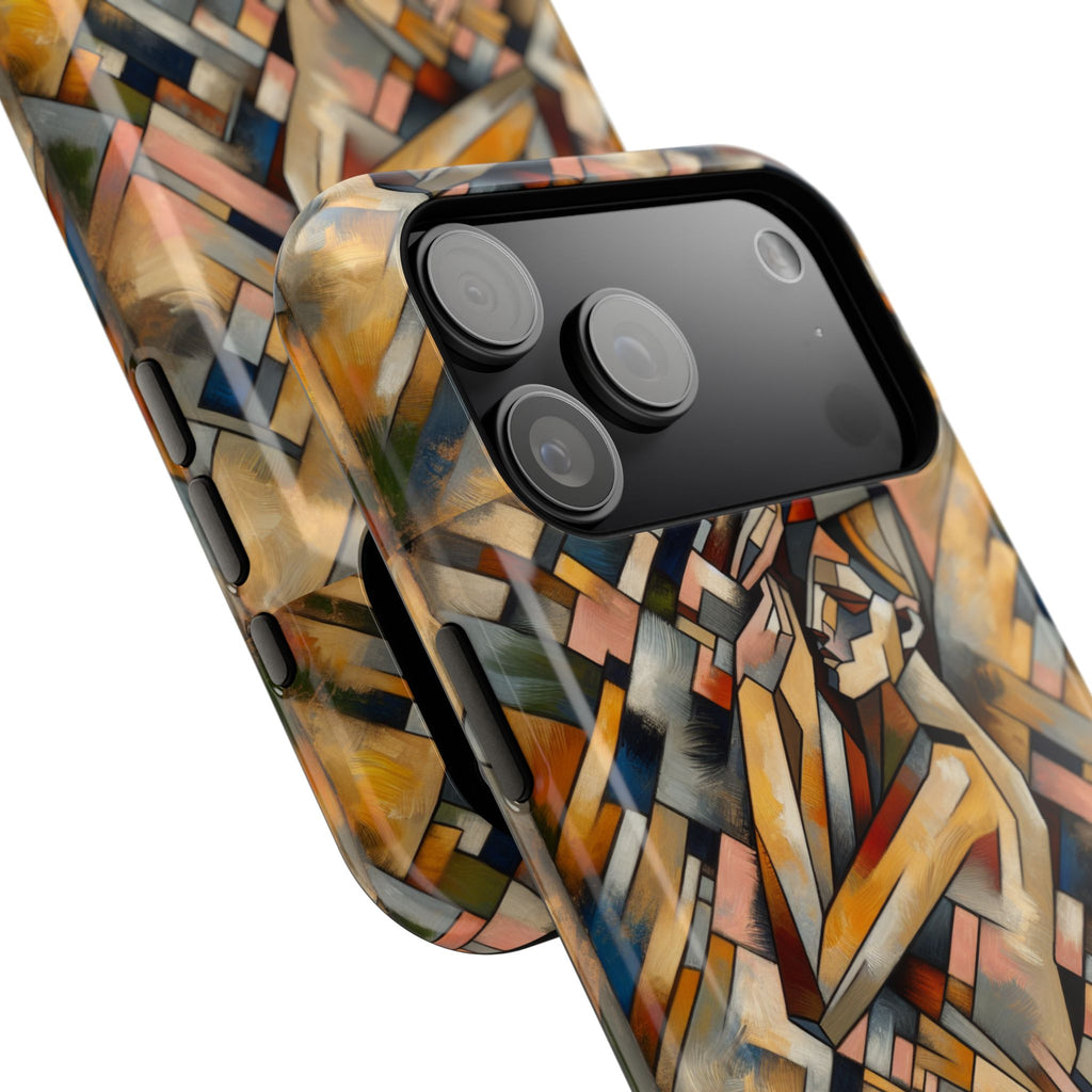 Art Deco Mosaic Phone Case — Geometric Nude Figure Impact-Resistant Case