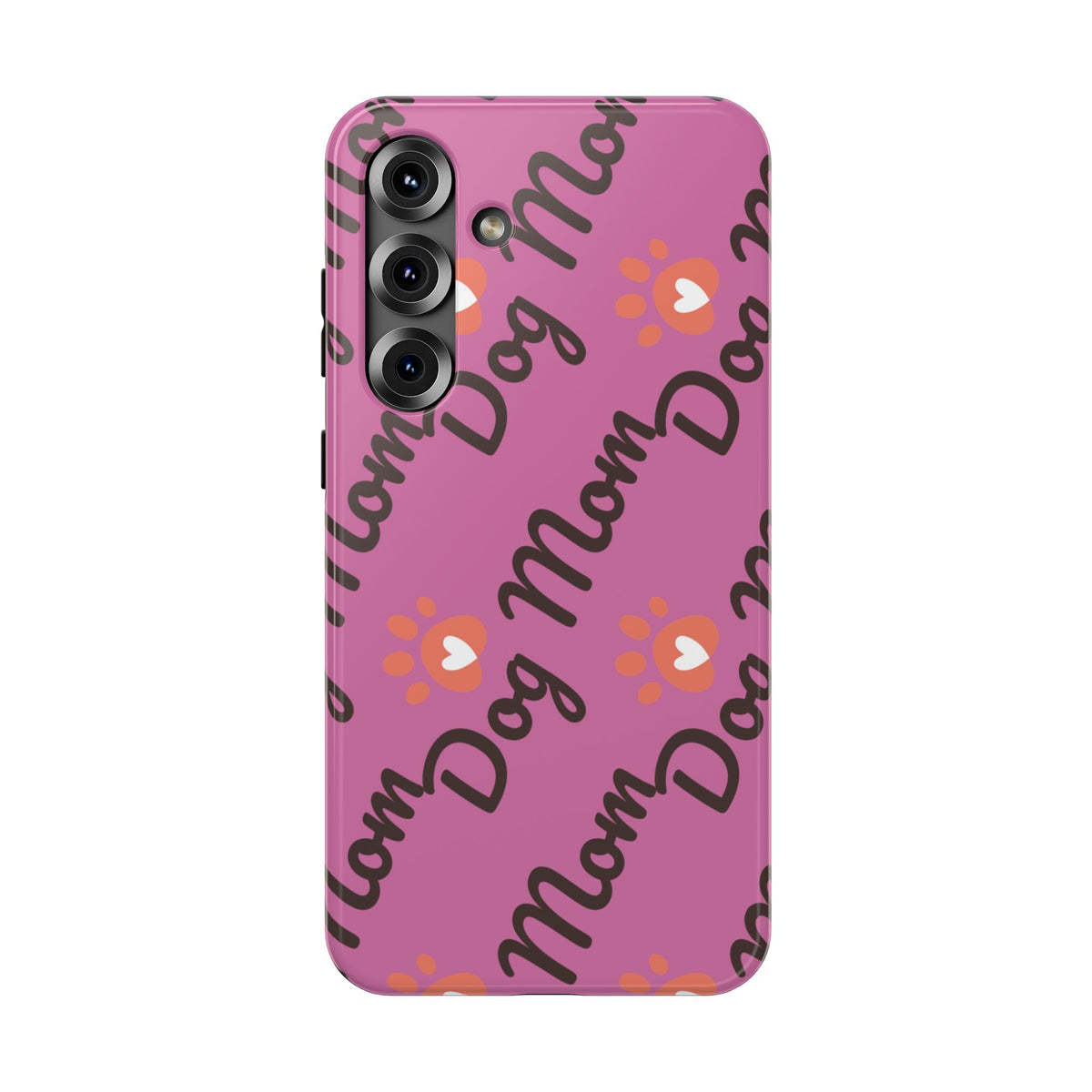 Dog Mom Pattern Impact-Resistant Phone Case — Pink Paw Print Design