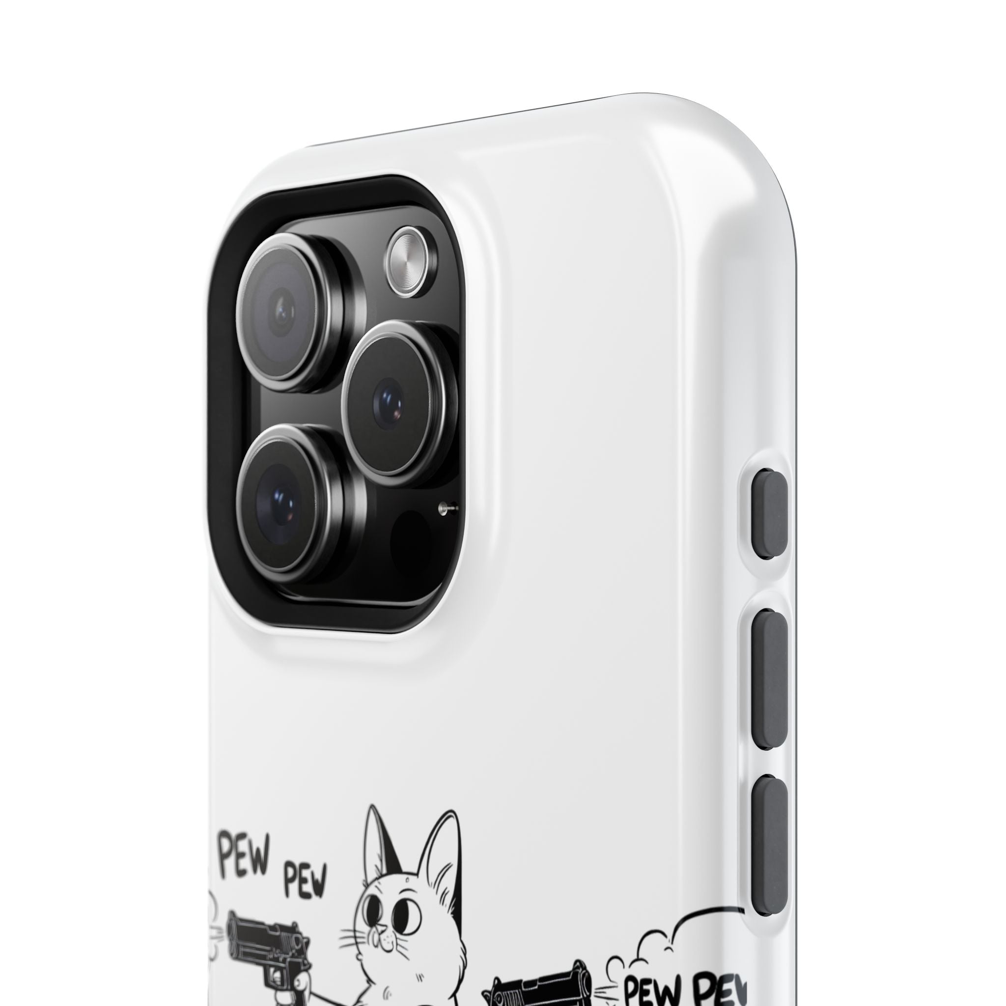 Cat Shooting 'Pew Pew' Phone Case — Impact-Resistant iPhone Cover