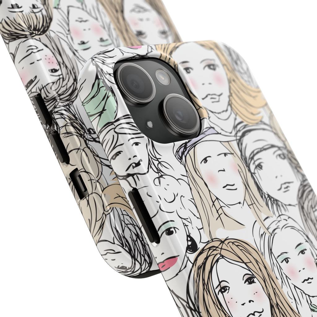 Phone Case — Hand-Drawn Faces Pattern