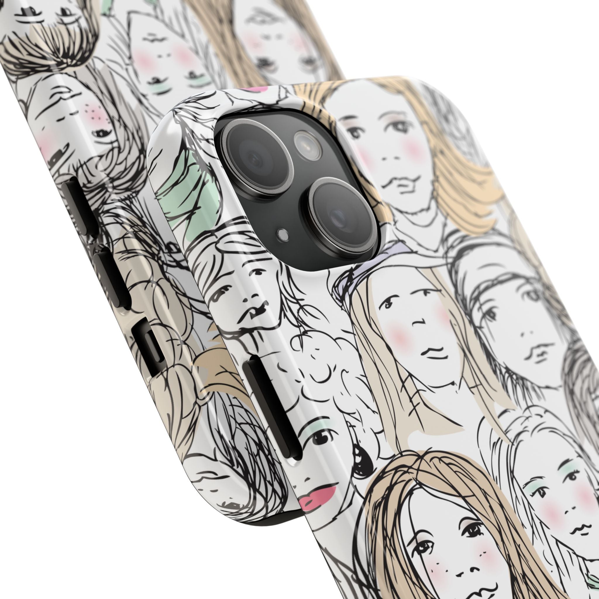 Phone Case — Hand-Drawn Faces Pattern