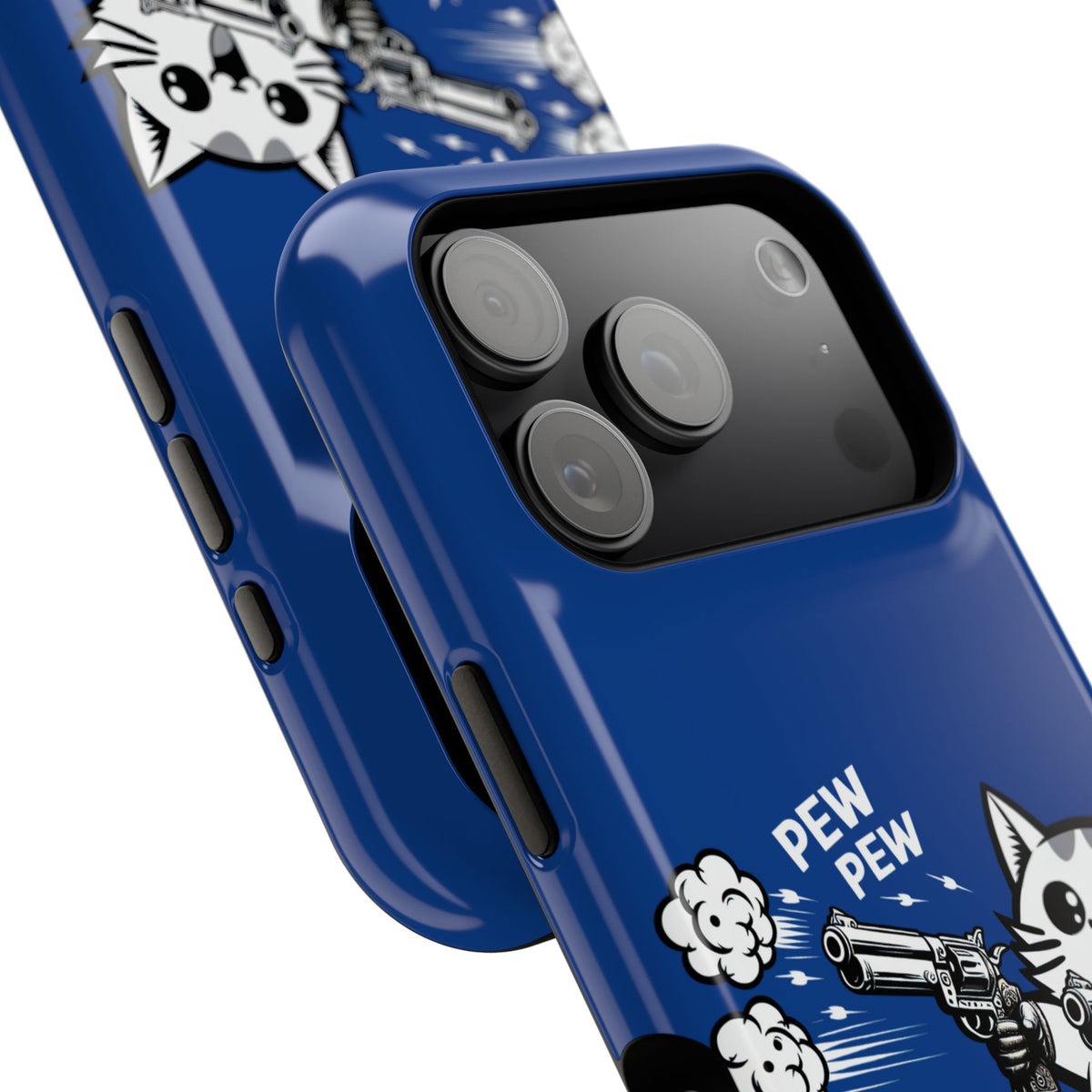Phone Case — Blue "Pew Pew" Cat Impact-Resistant Case