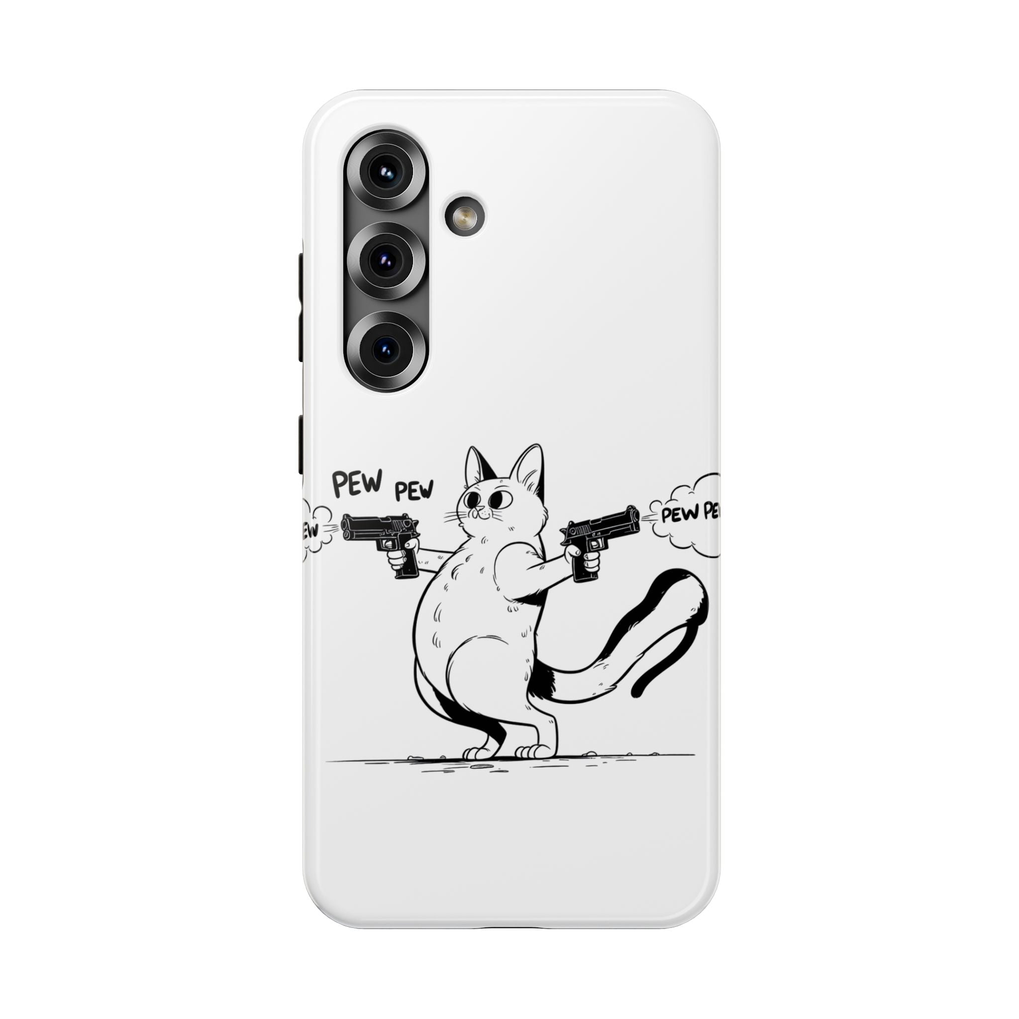 Cat Shooting 'Pew Pew' Phone Case — Impact-Resistant iPhone Cover