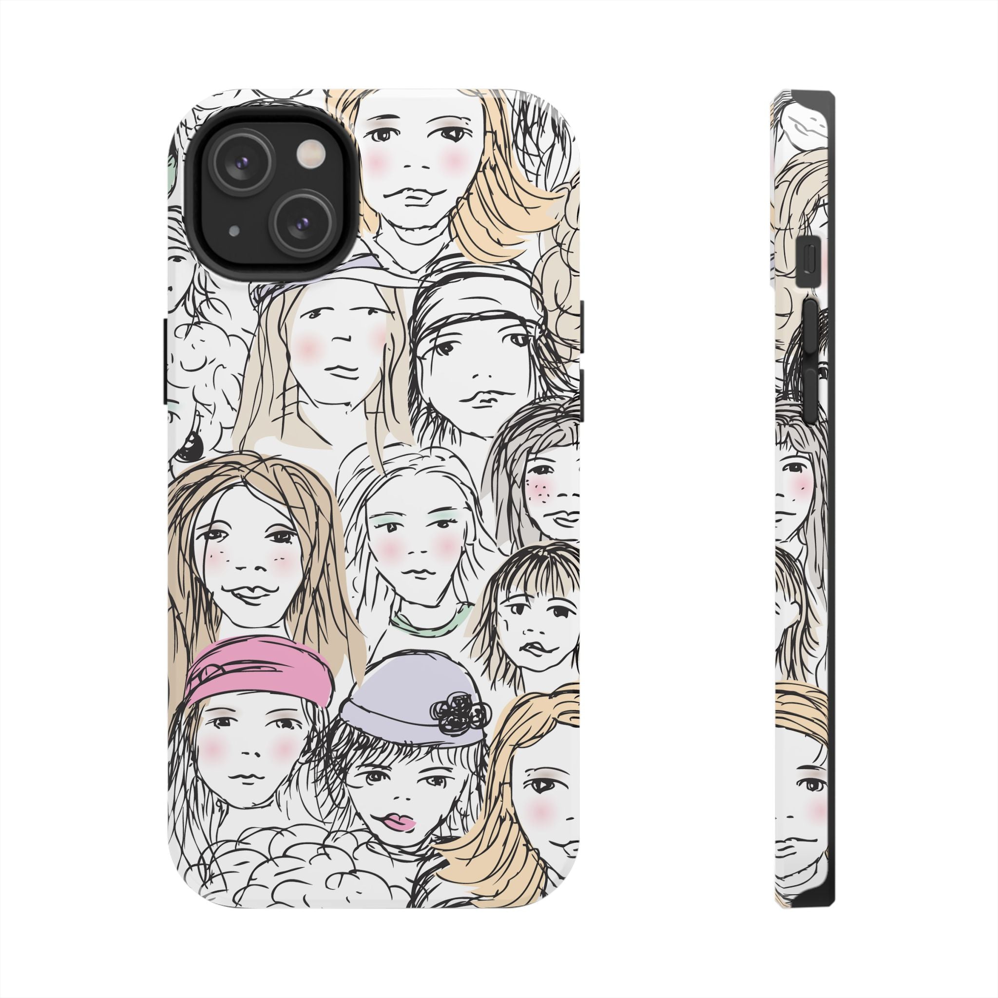 Phone Case — Hand-Drawn Faces Pattern