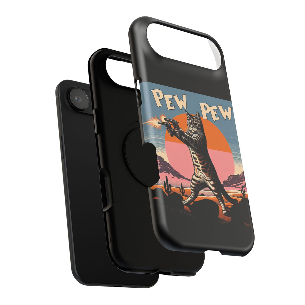 Phone Case - Retro 'Pew Pew' Shooting Cat Impact-Resistant Case