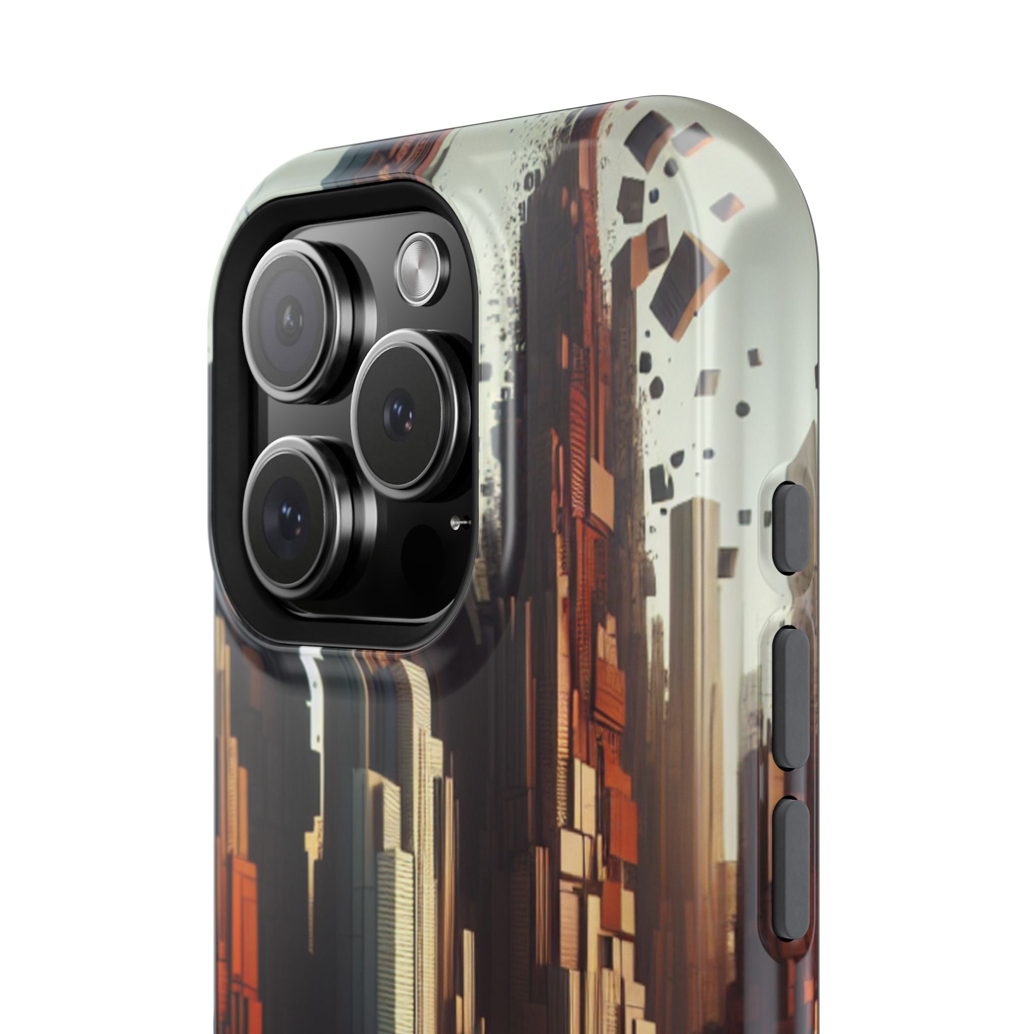 Urban Geometric Impact Resistant Phone Case - Futuristic Cityscape Design