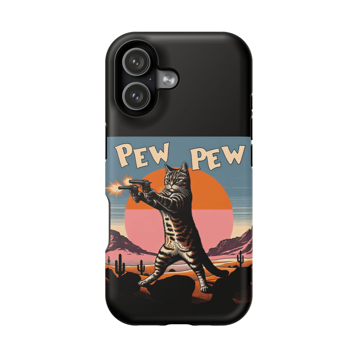 Pew Pew Cat Phone Case — Retro Shooter Impact-Resistant iPhone Cover