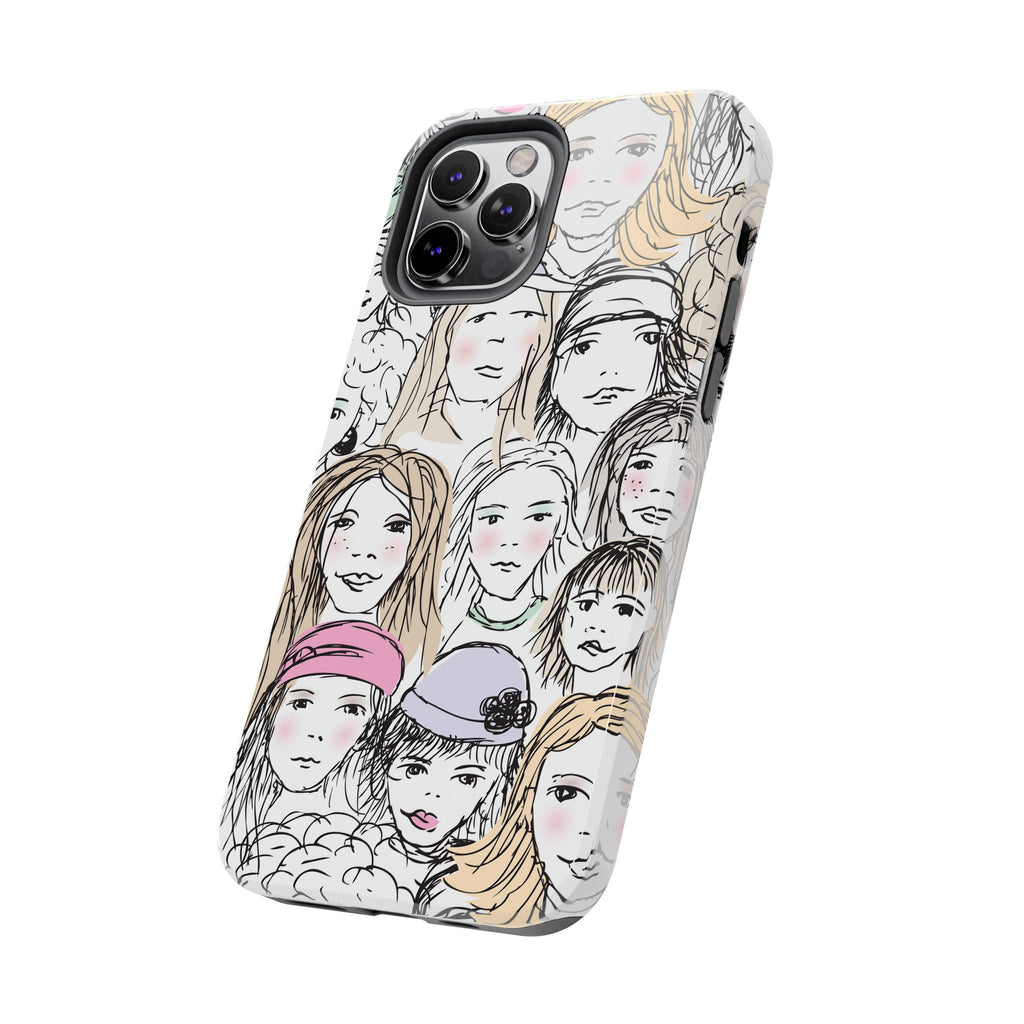 Phone Case — Hand-Drawn Faces Pattern