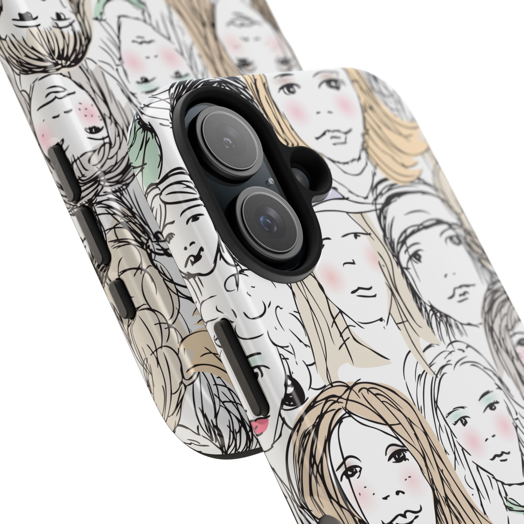 Phone Case — Hand-Drawn Faces Pattern