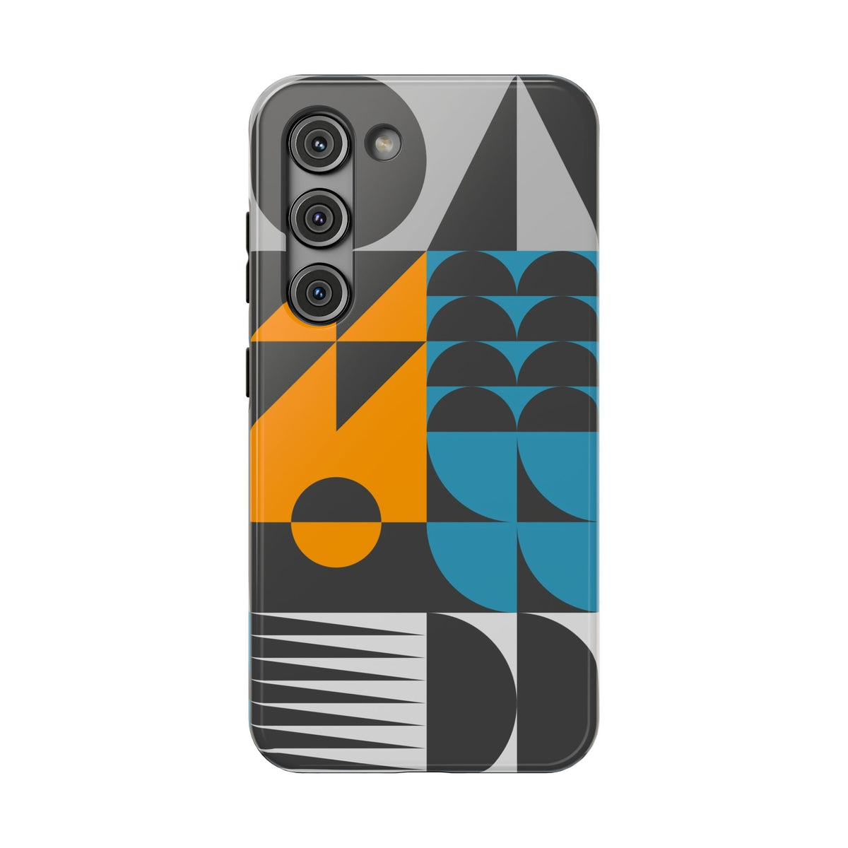 Impact-Resistant Phone Case — Mid-Century Geometric Pattern (Blue & Orange)