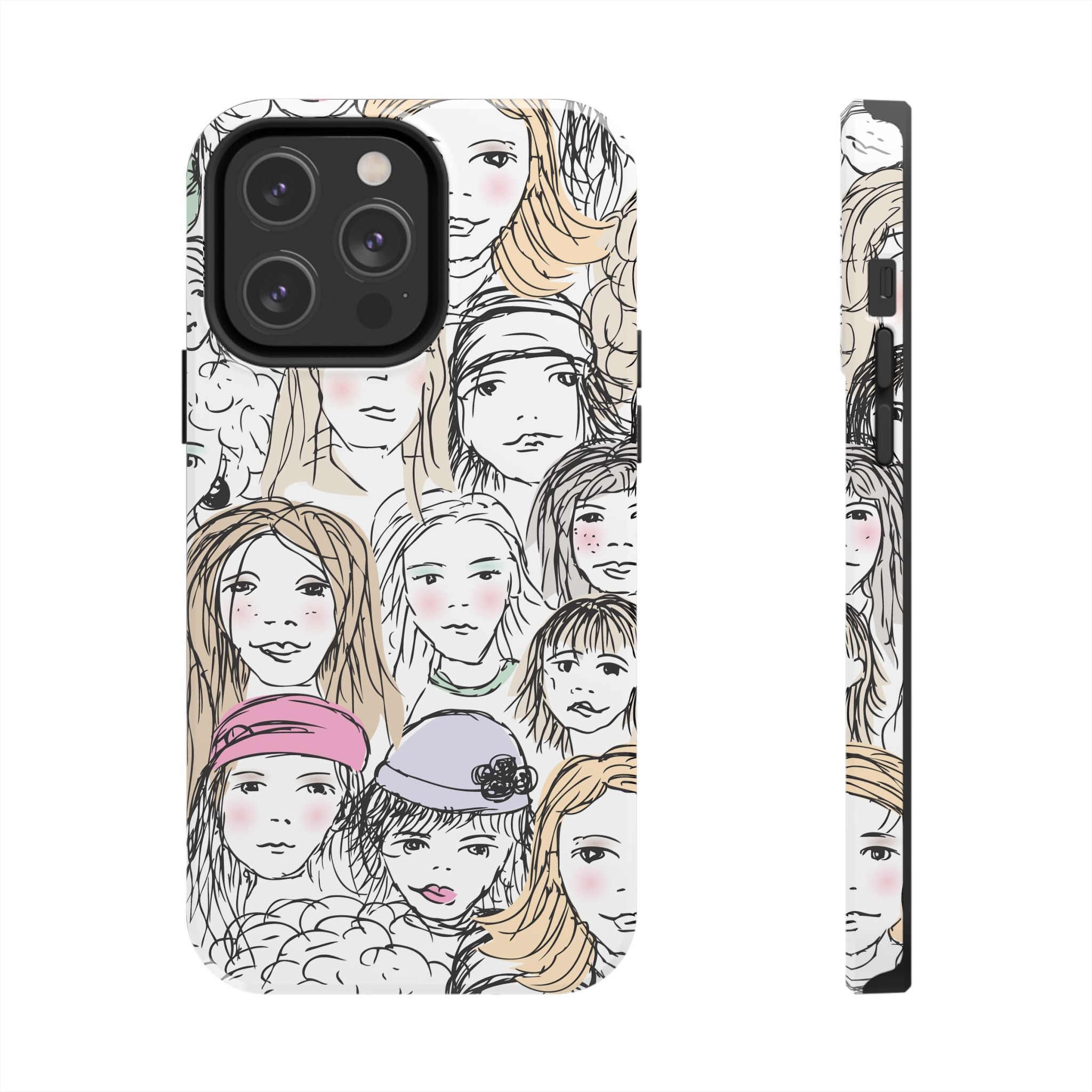 Phone Case — Hand-Drawn Faces Pattern