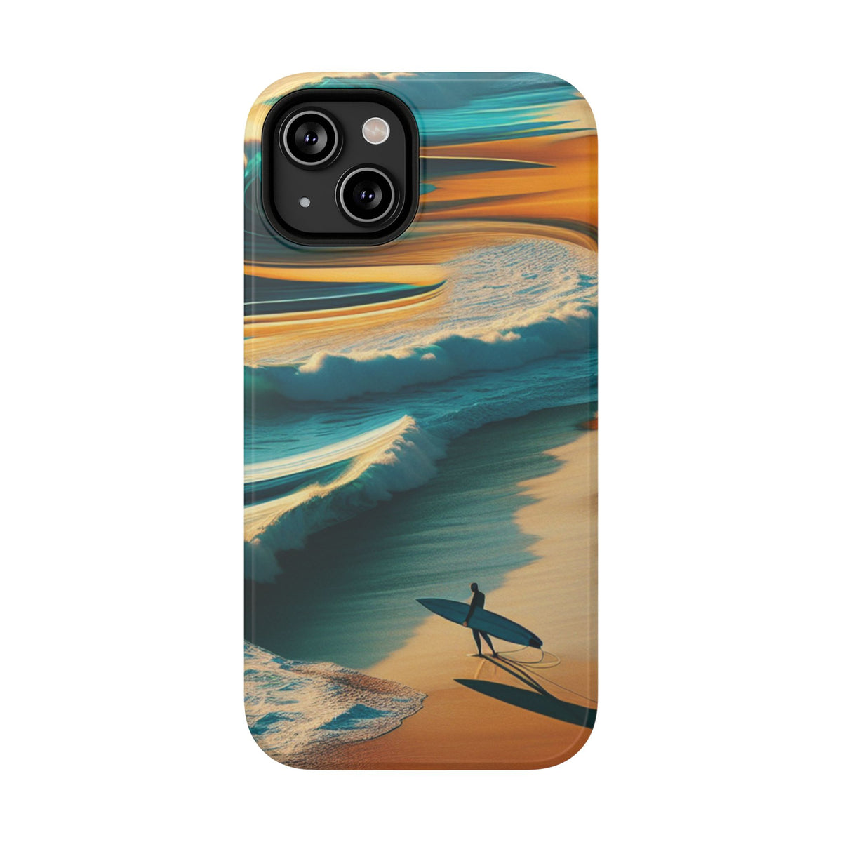 Surf Sunset Impact-Resistant Phone Case — Surfer Silhouette Beach Waves Design