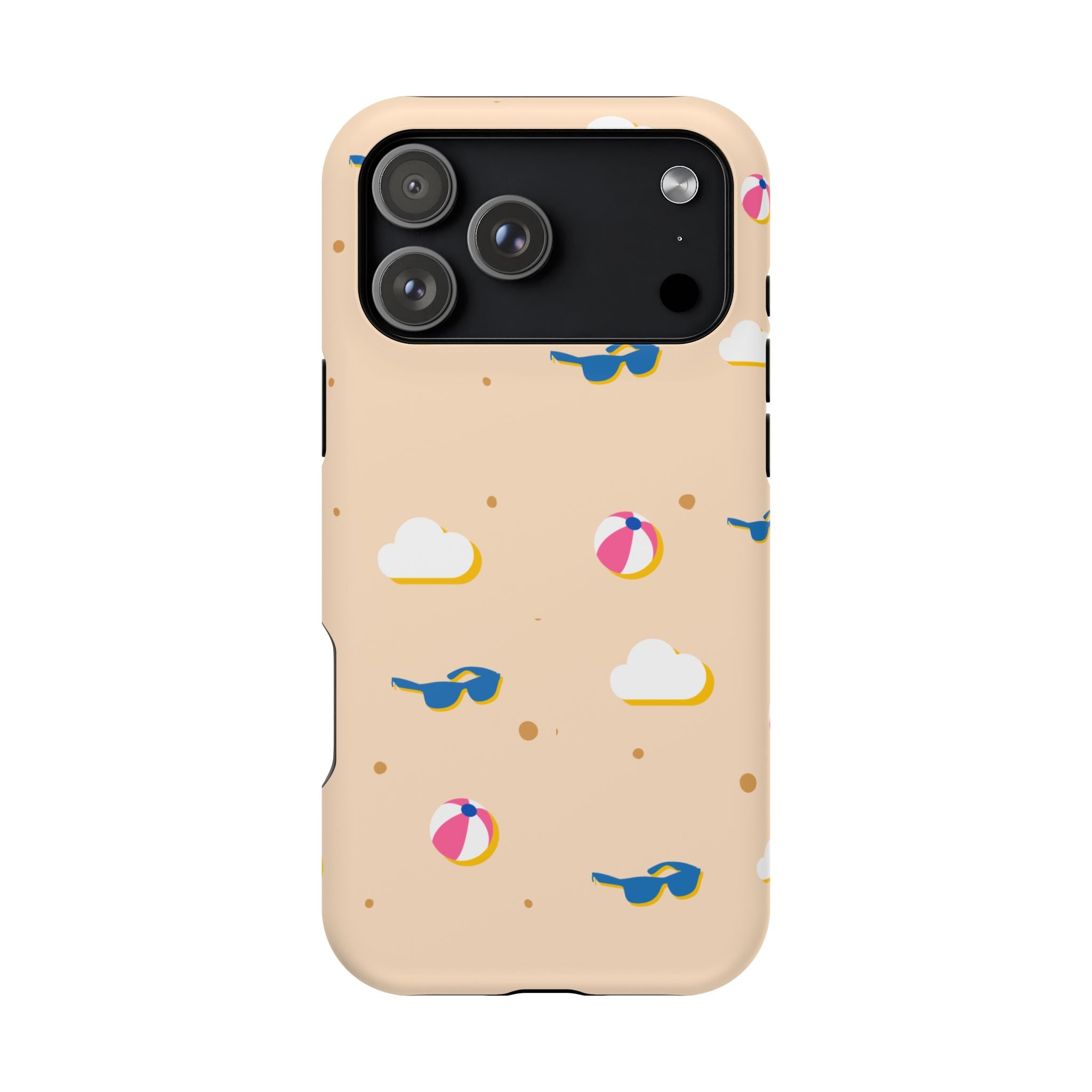Beach Pattern Impact-Resistant Phone Case — Sunglasses, Beach Ball & Clouds Design