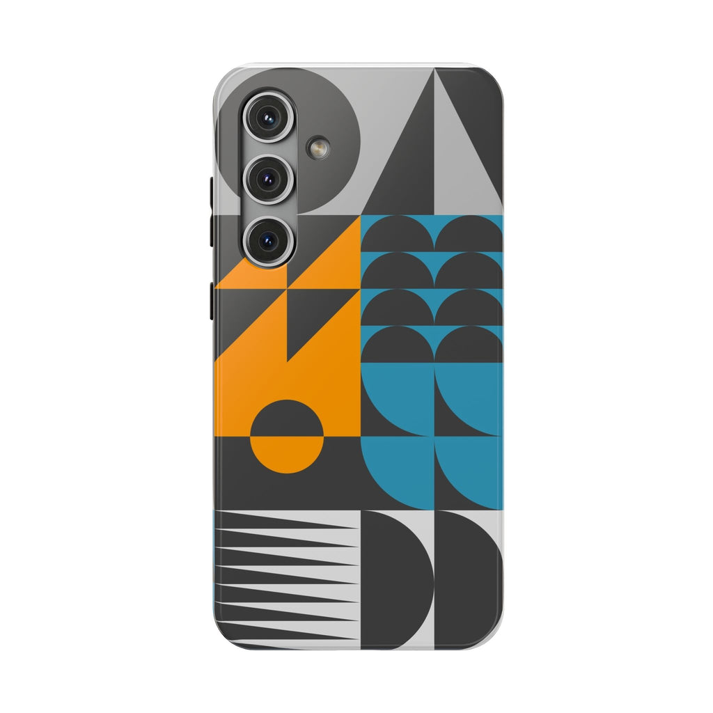 Impact-Resistant Phone Case — Mid-Century Geometric Pattern (Blue & Orange)