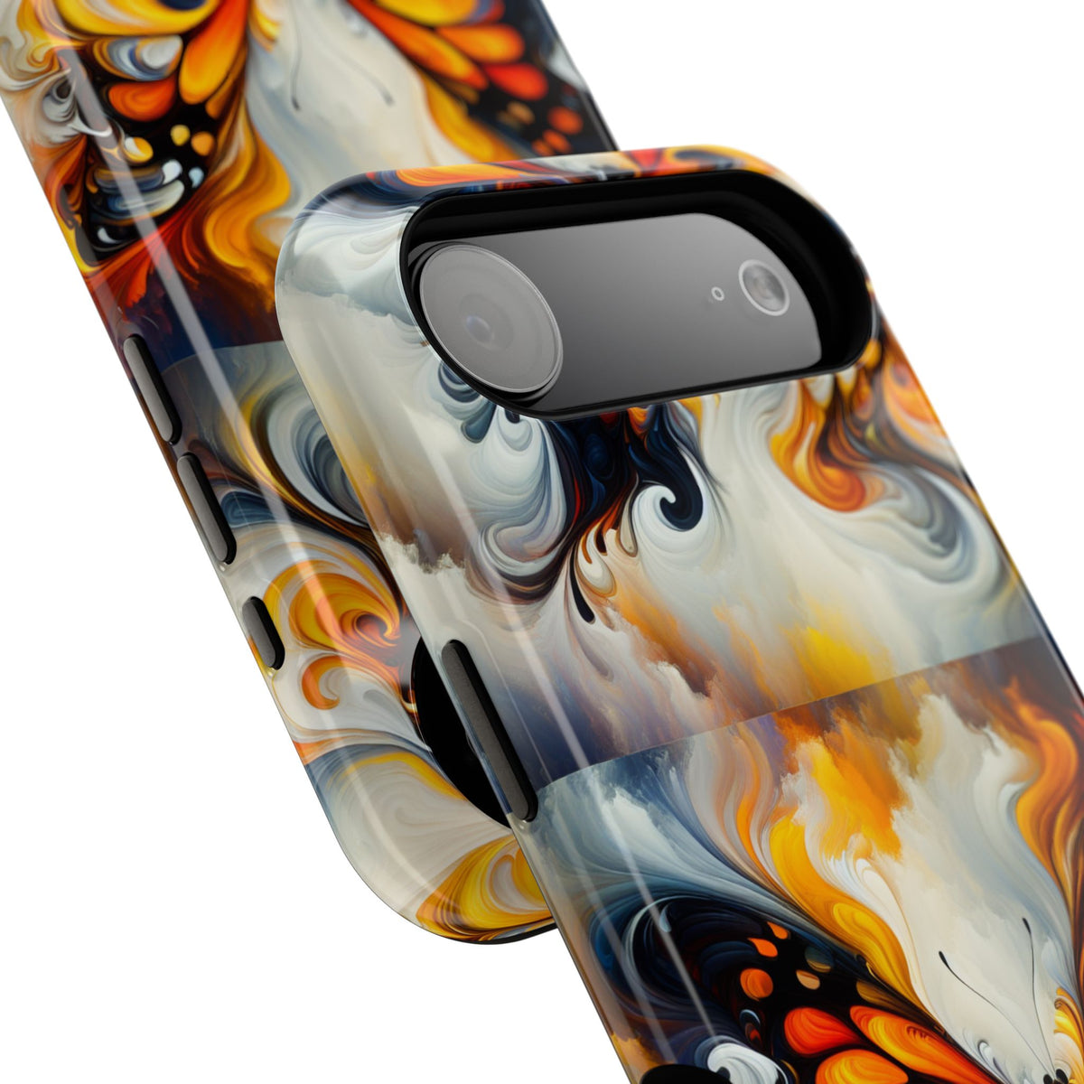 Impact-Resistant Phone Case — Orange & Black Swirl Butterfly Design