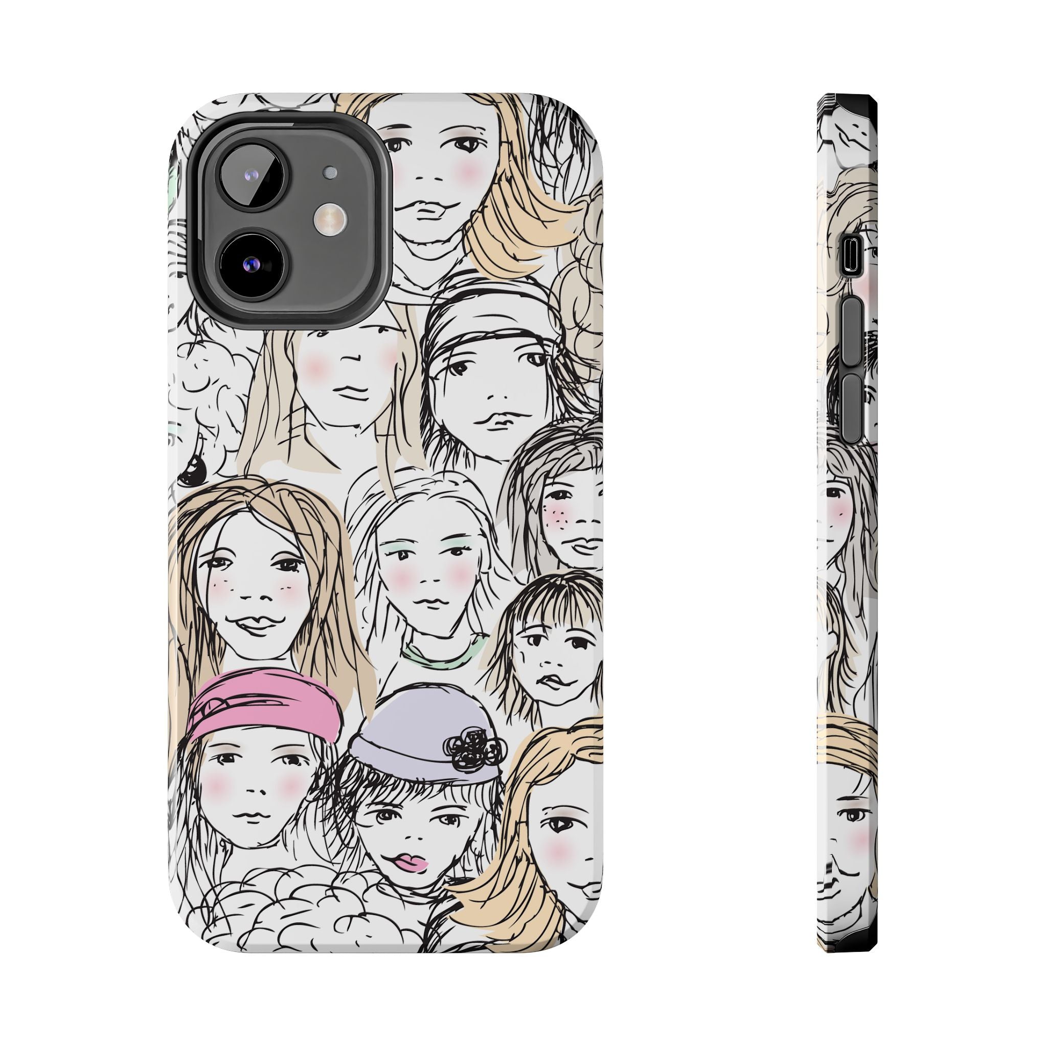 Phone Case — Hand-Drawn Faces Pattern