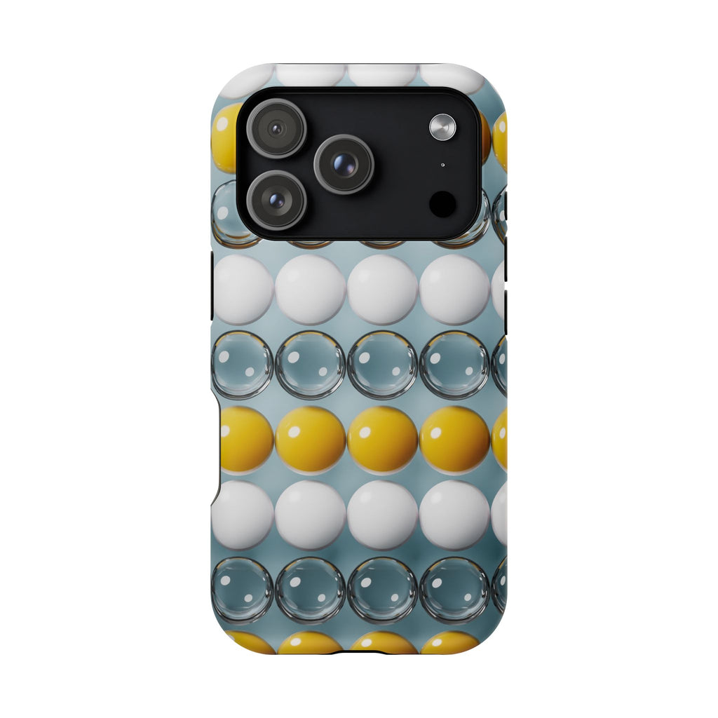 Impact-Resistant Phone Case — Modern Geo Bubble Pattern (Yellow, White & Glass)