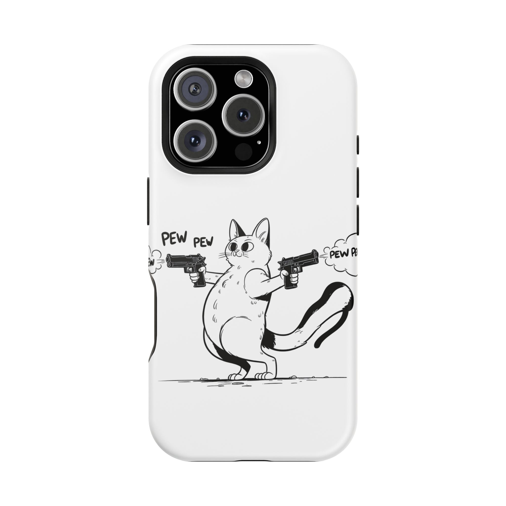 Cat Shooting 'Pew Pew' Phone Case — Impact-Resistant iPhone Cover