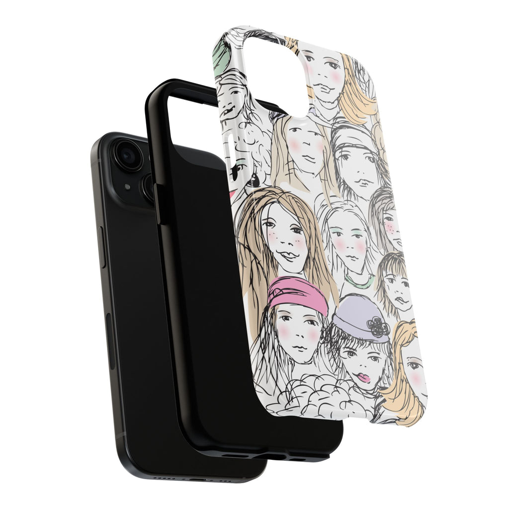 Phone Case — Hand-Drawn Faces Pattern